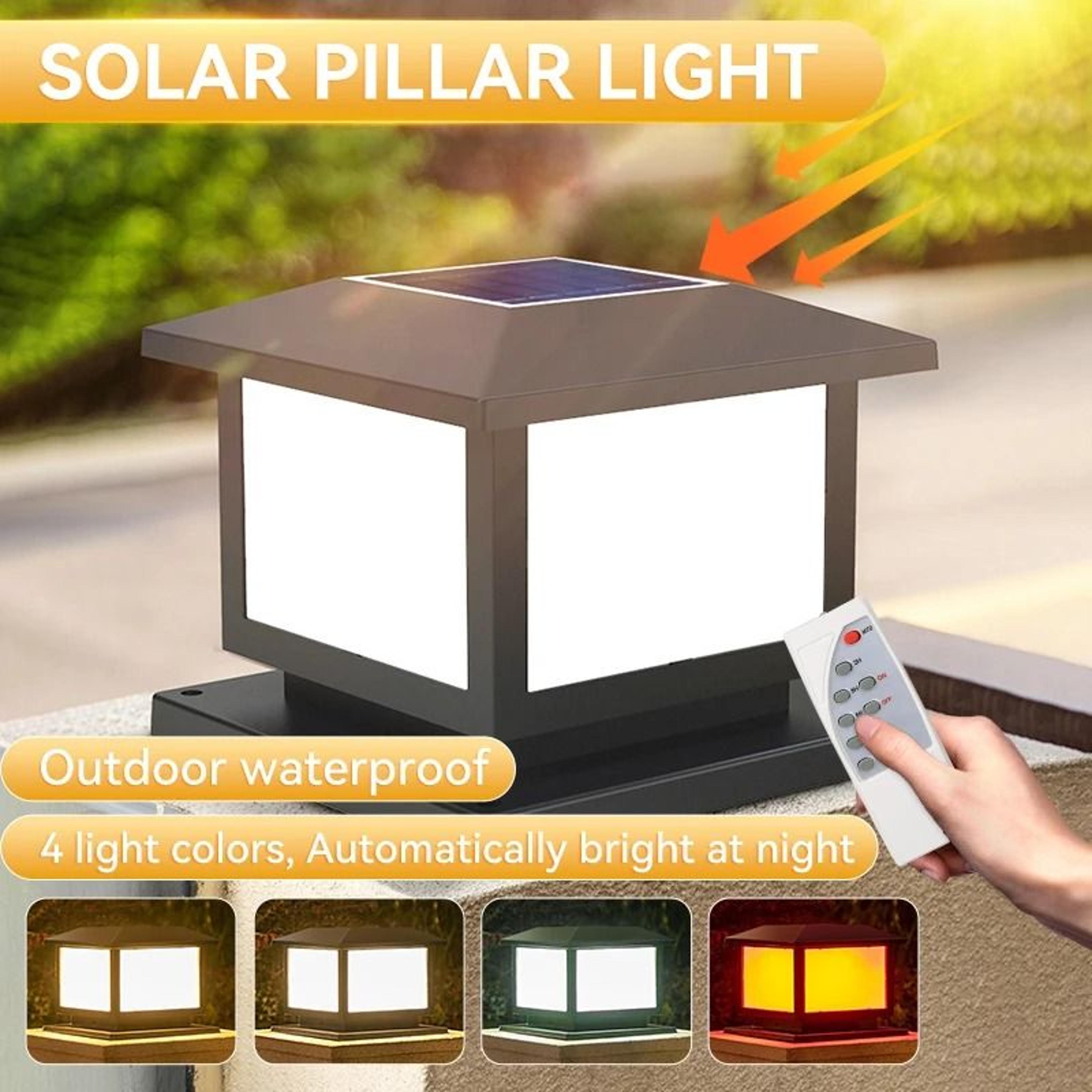 LED Solar Pillar Light Waterproof Solar Lantern Outdoor Remote Control Garden Fence Pathway 2
