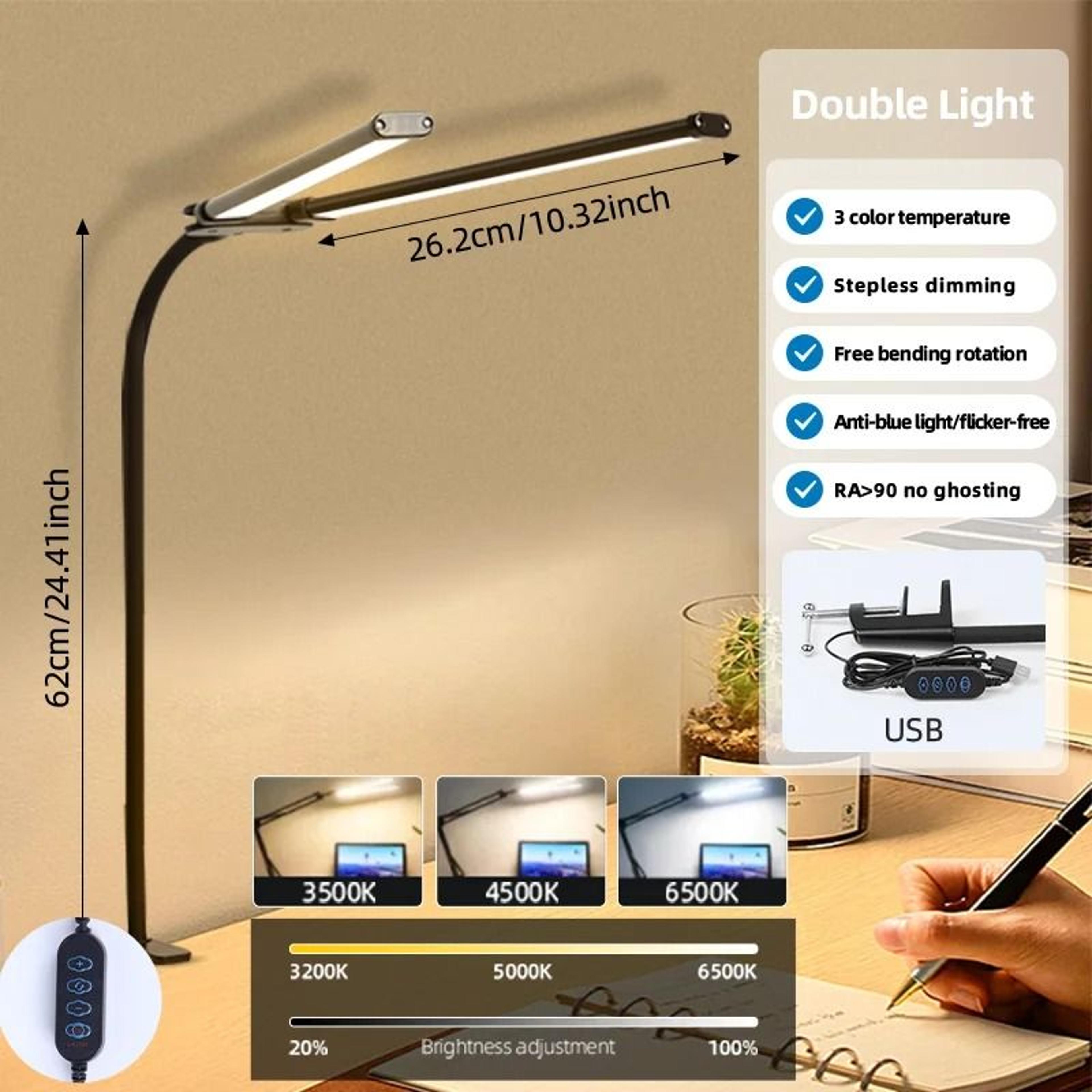 double head led monitor light bar 24w dual screen lamp stepless dimmable usb desk light