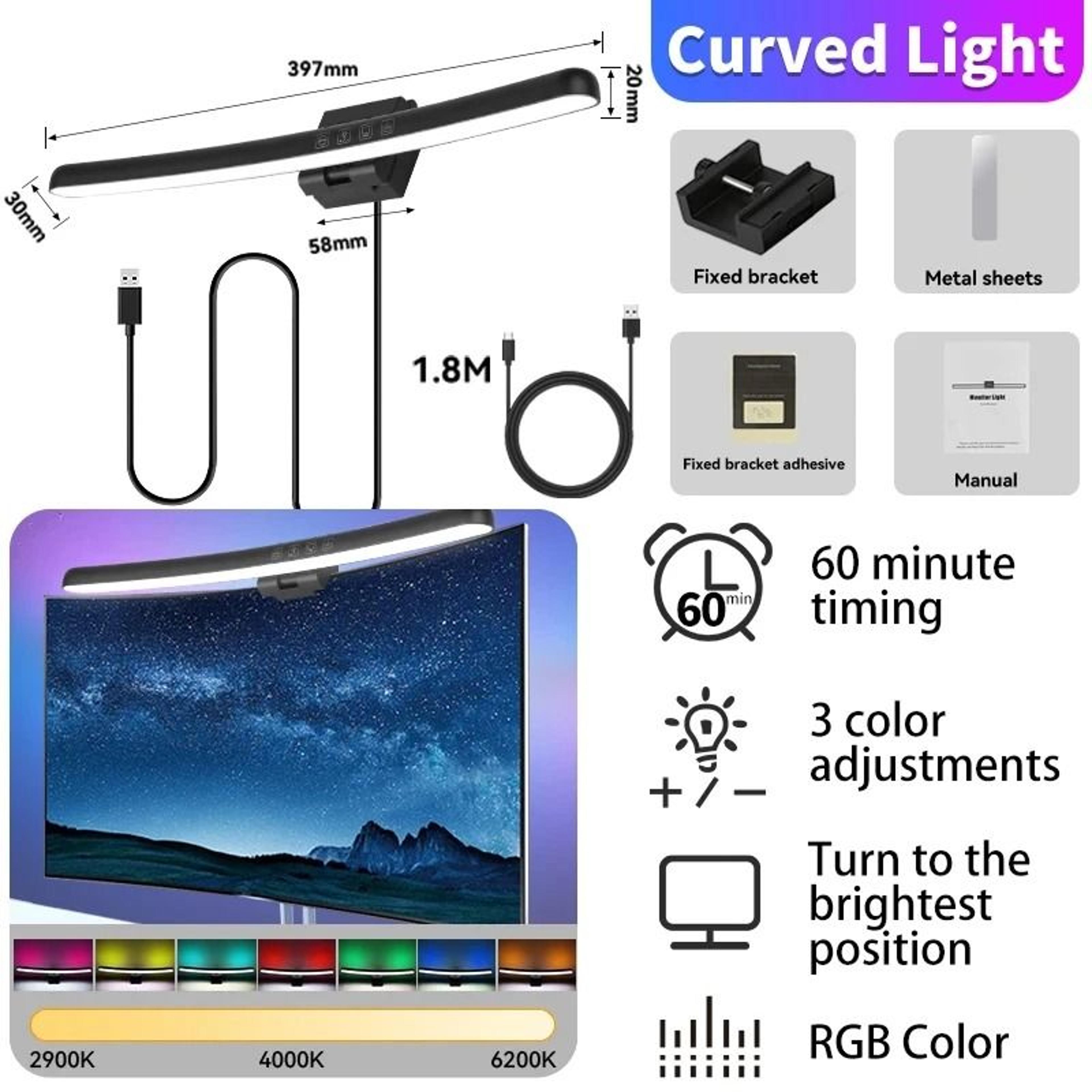 RGB LED Screen Light Bar Computer Monitor Hanging Lamp Touch Dimmable USB Backlight 7