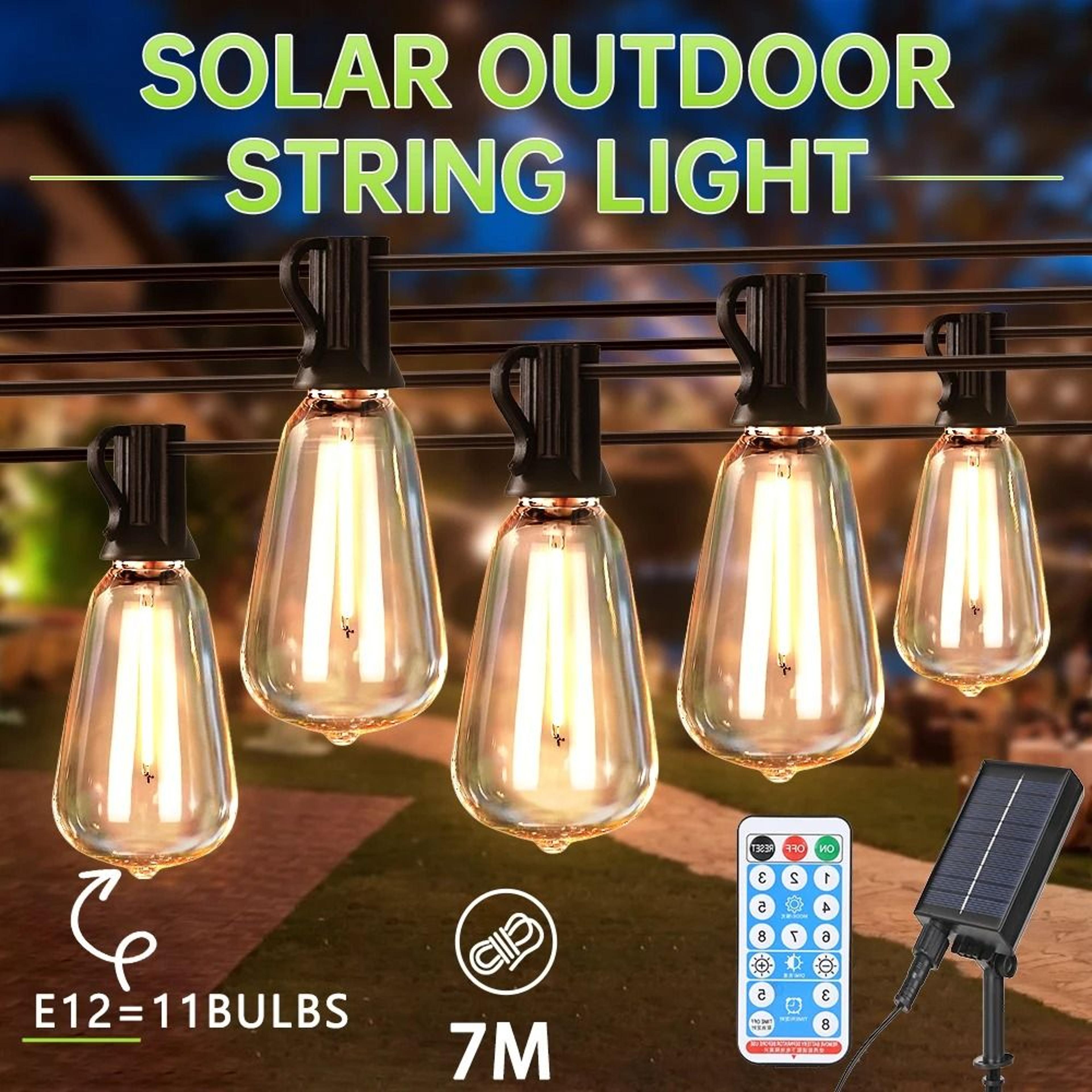 Outdoor Solar String Light IP65 Waterproof E12 Bulb Garden Fairy Lamp Remote Control 10