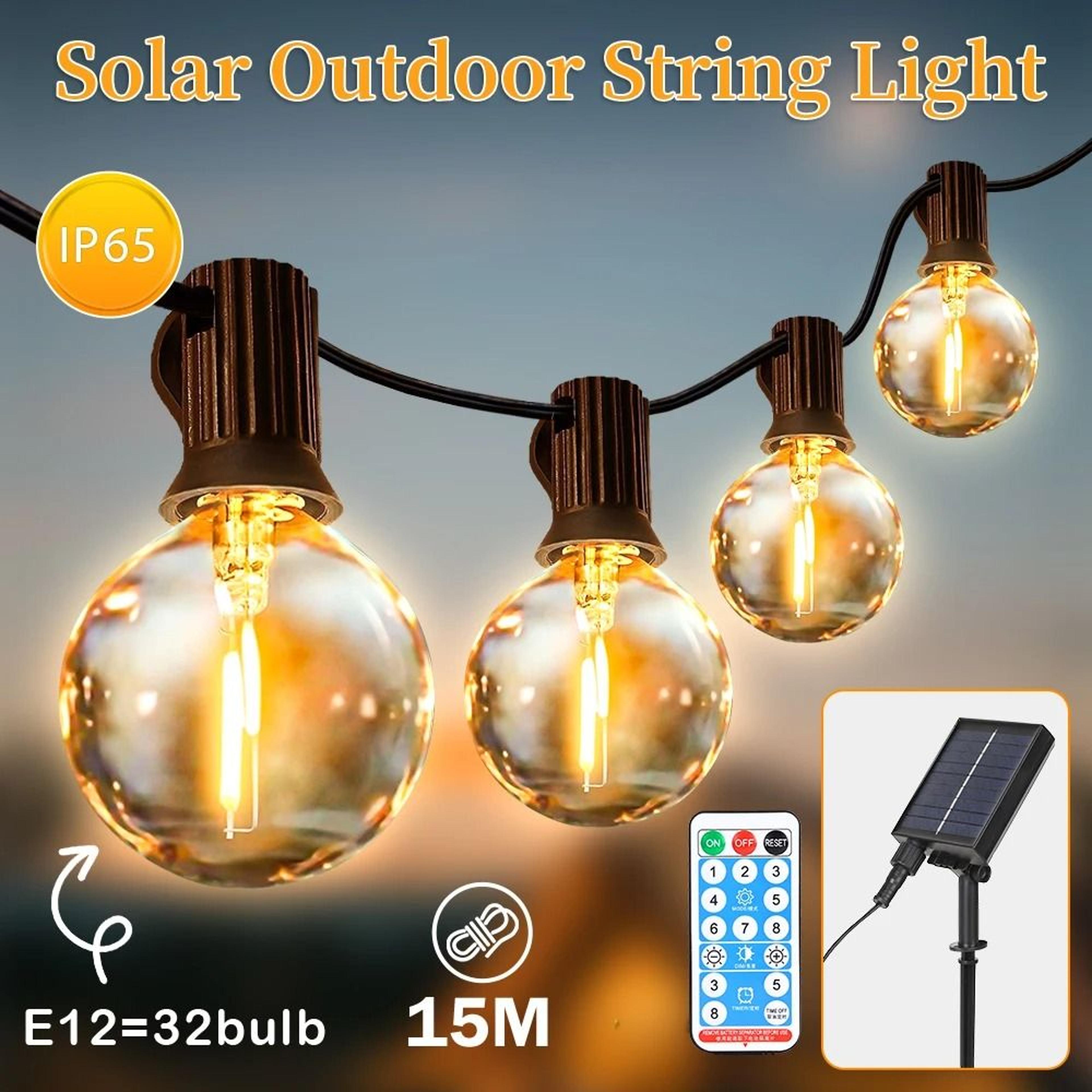 Outdoor Solar String Light IP65 Waterproof E12 Bulb Garden Fairy Lamp Remote Control 8