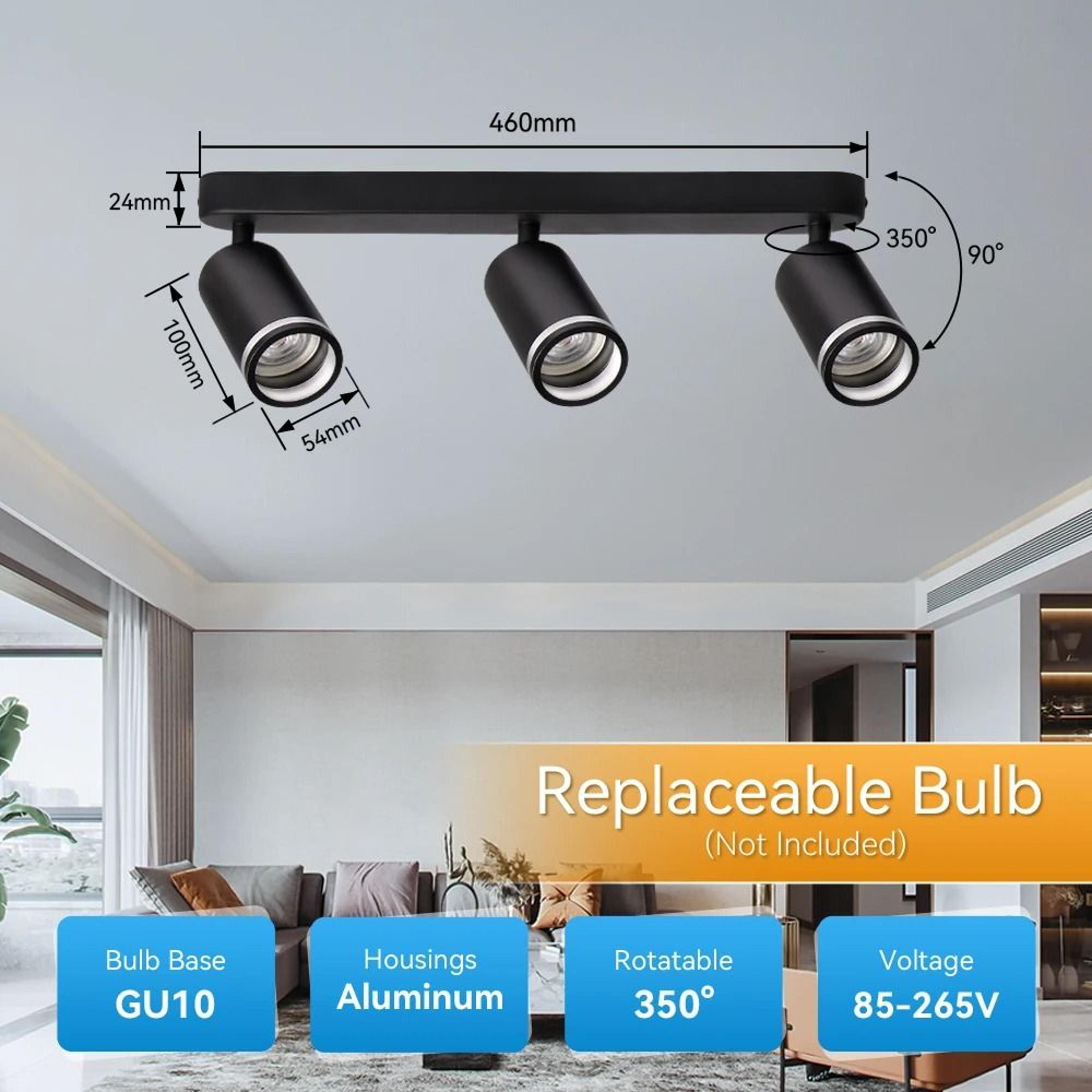 Modern Ceiling Spotlight Bracket Replaceable Bulb Spot Lamp Surface Mount Living Room Kitchen 9