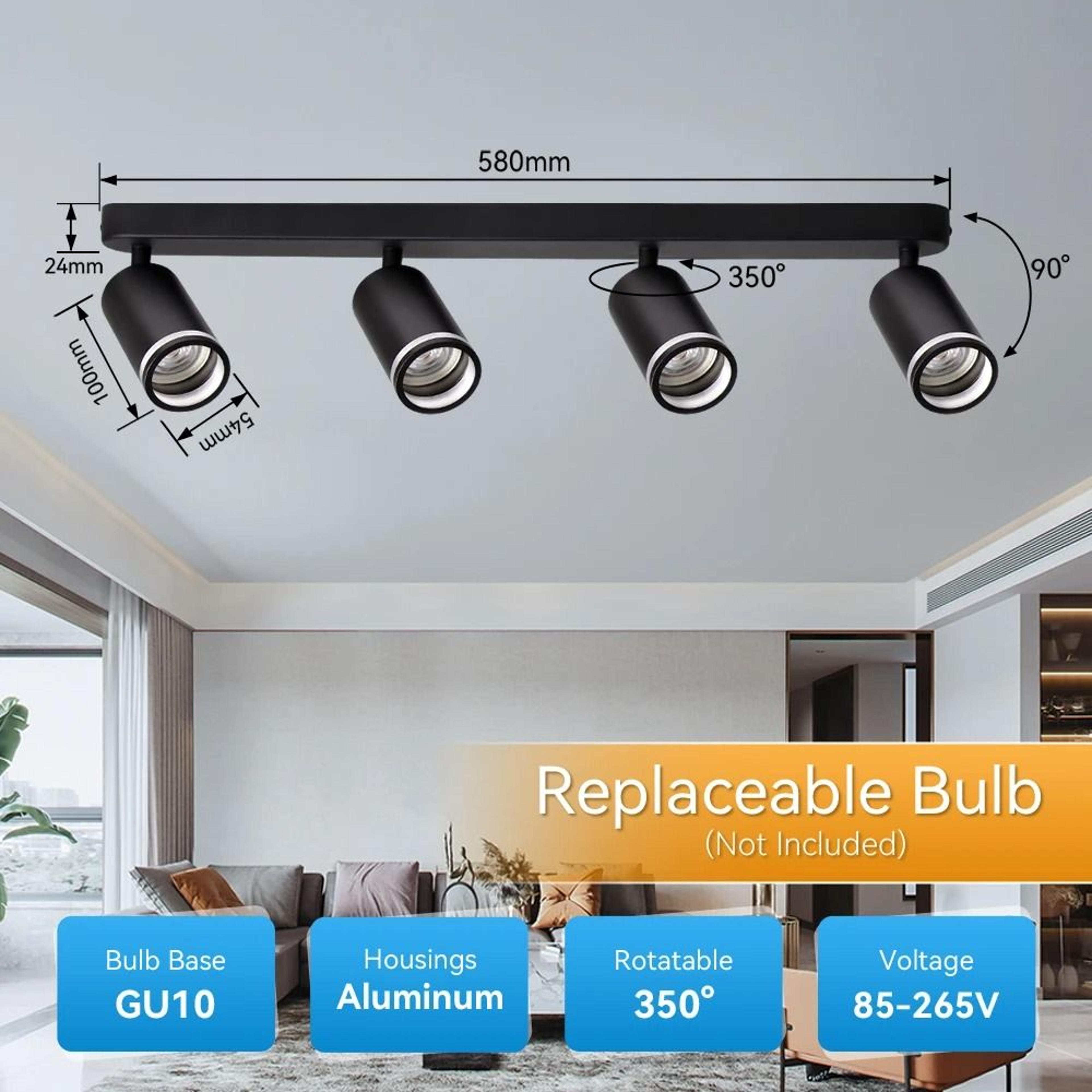 Modern Ceiling Spotlight Bracket Replaceable Bulb Spot Lamp Surface Mount Living Room Kitchen 10