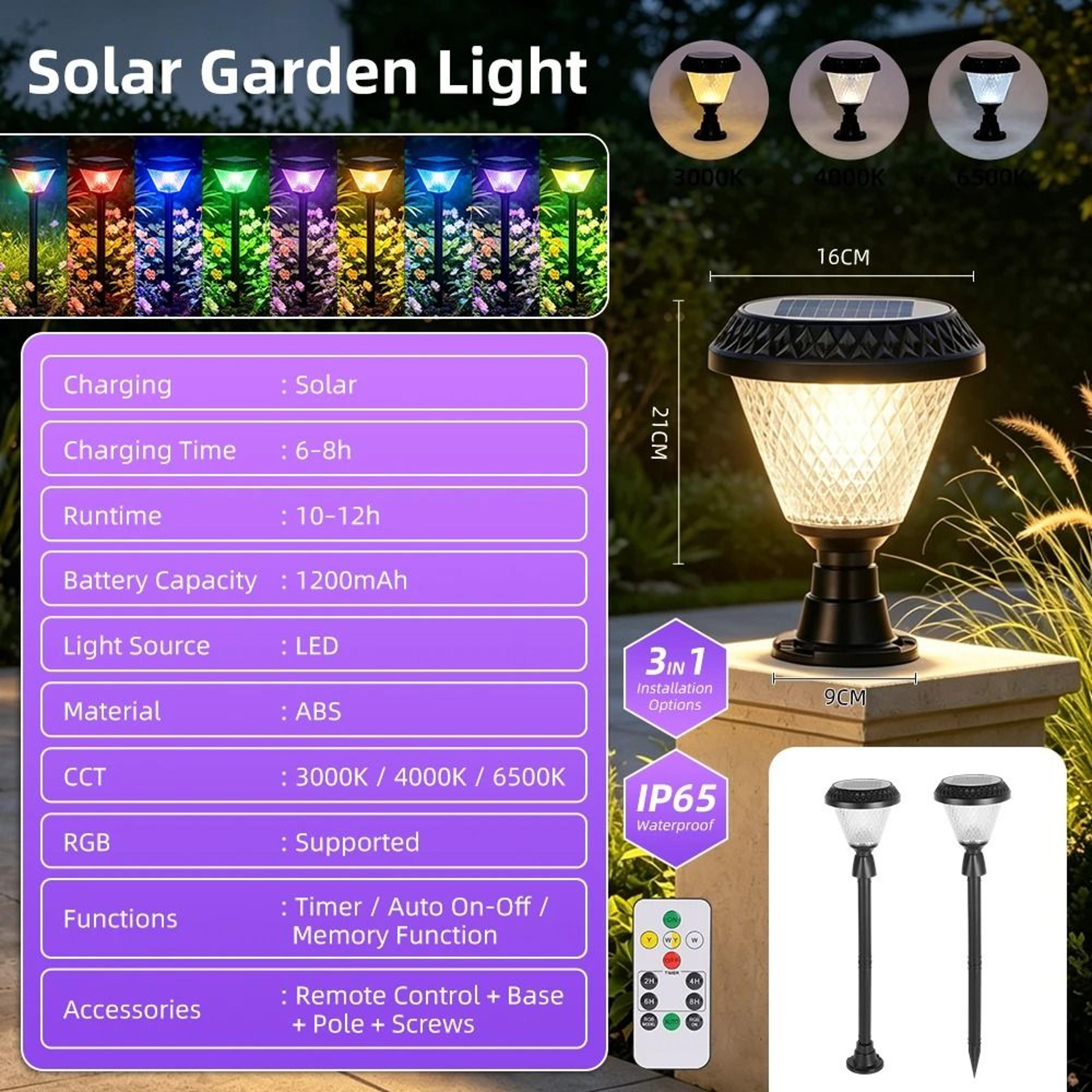 Outdoor Solar LED Column Post Light Dimmable Timed Pillar Lamp Garden Villa Patio 9