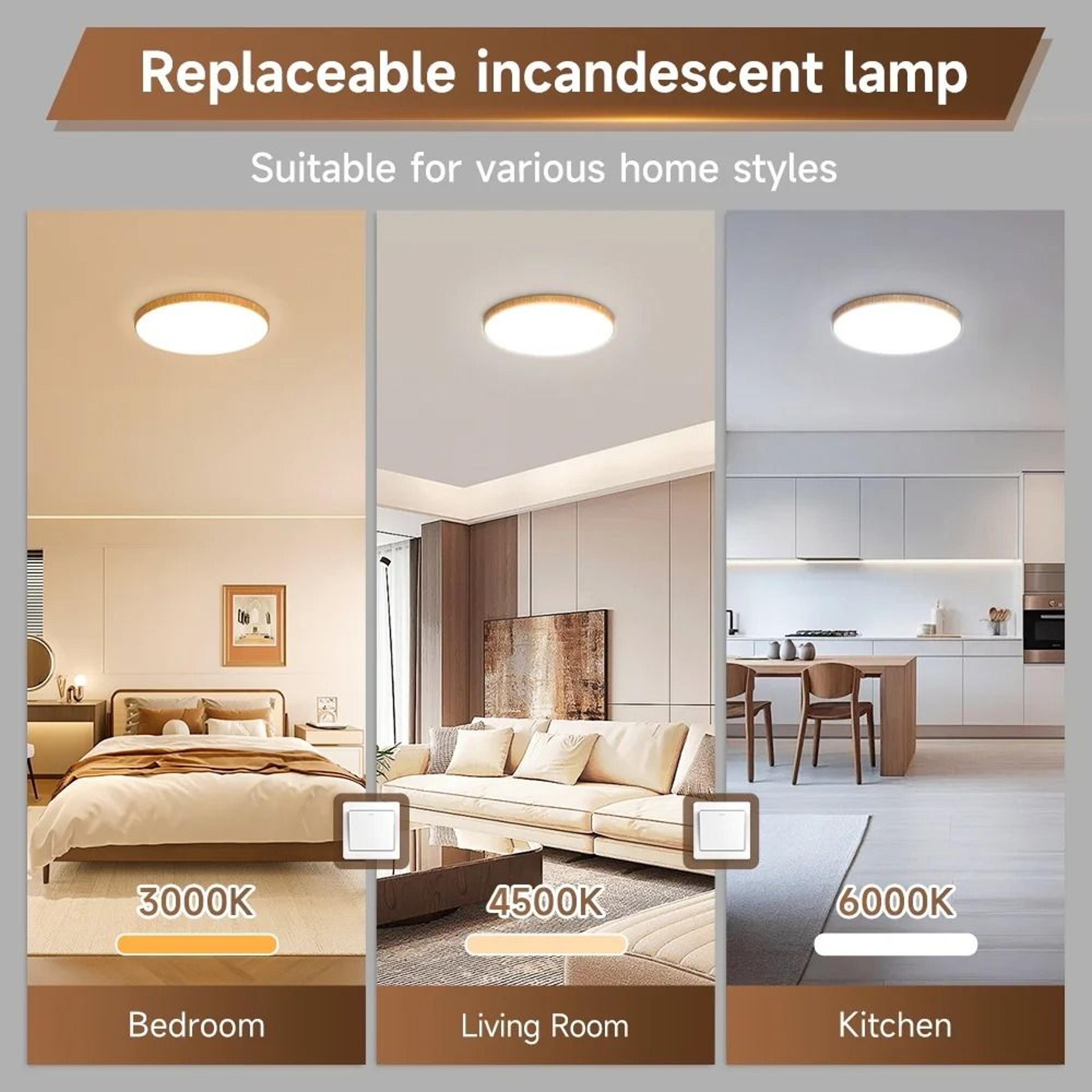 Modern Wood Grain LED Ceiling Light Tricolor Panel Lamp Chandelier Living Room Bedroom Kitchen 4