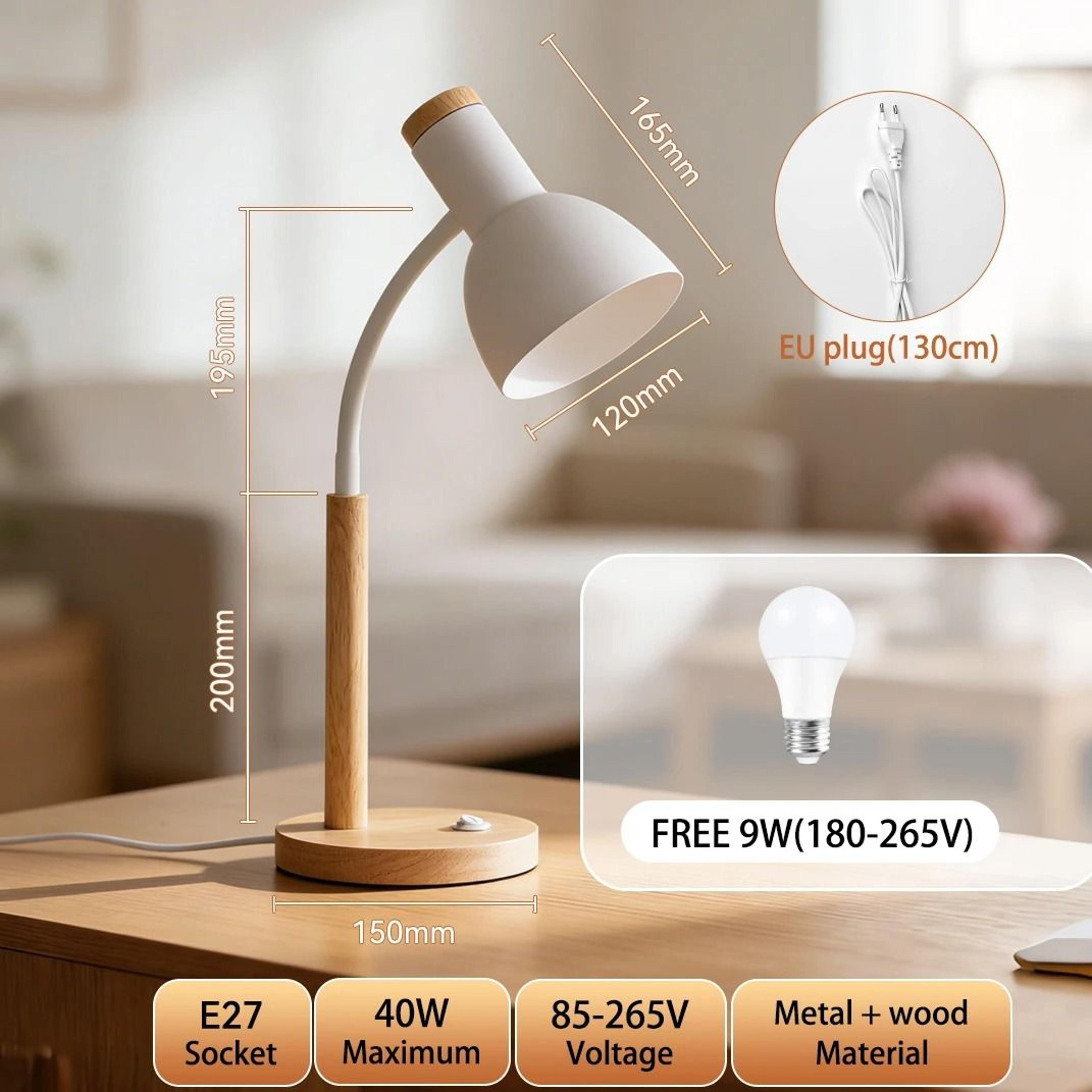 Modern LED Desk Table Lamp Replaceable Bulb Base Bedside Reading Light Bedroom Office Study 7