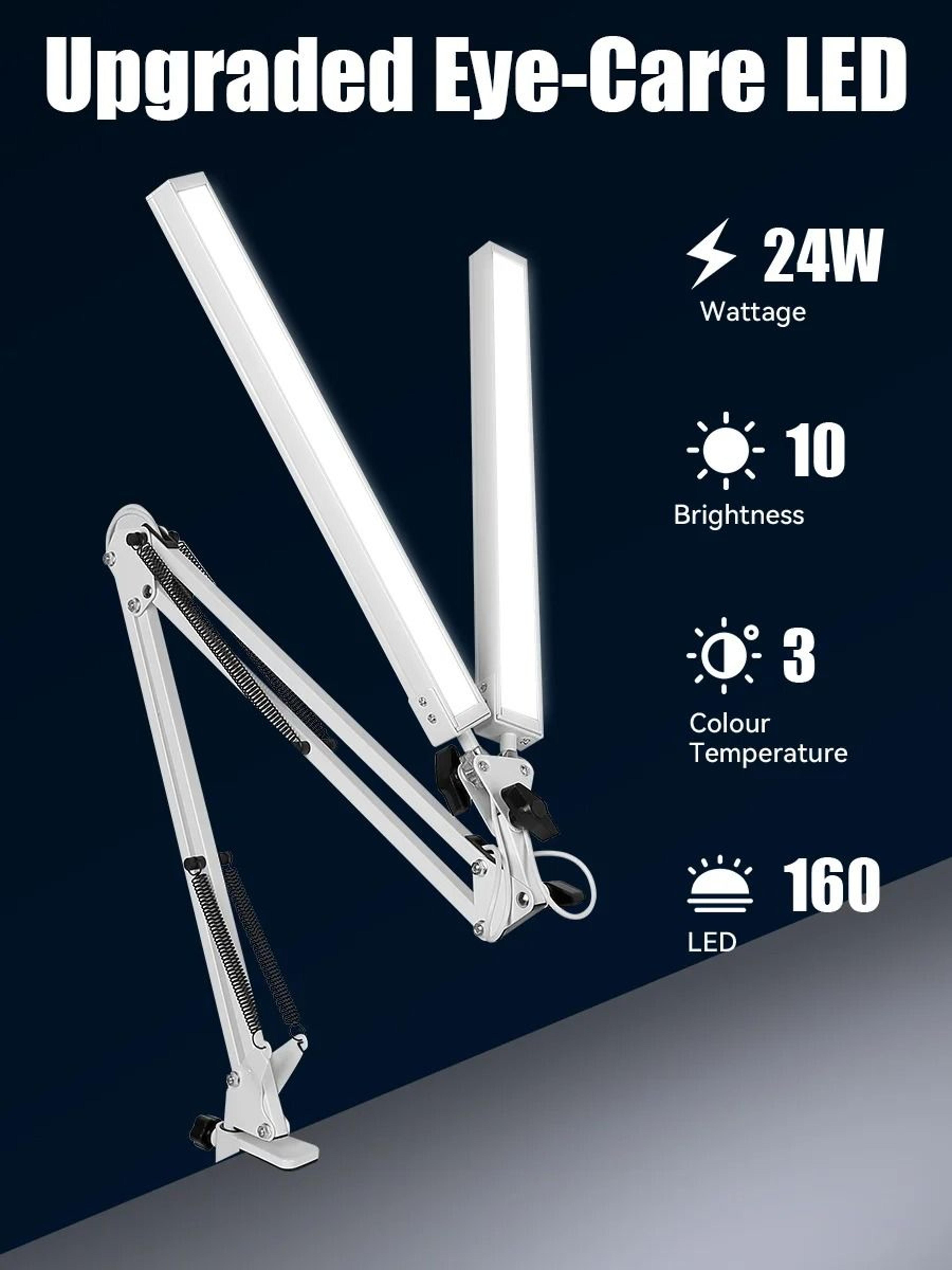 Stepless Dimmable Double Head LED Desk Lamp USB Powered Monitor Light Office Study Reading Table Fi 5
