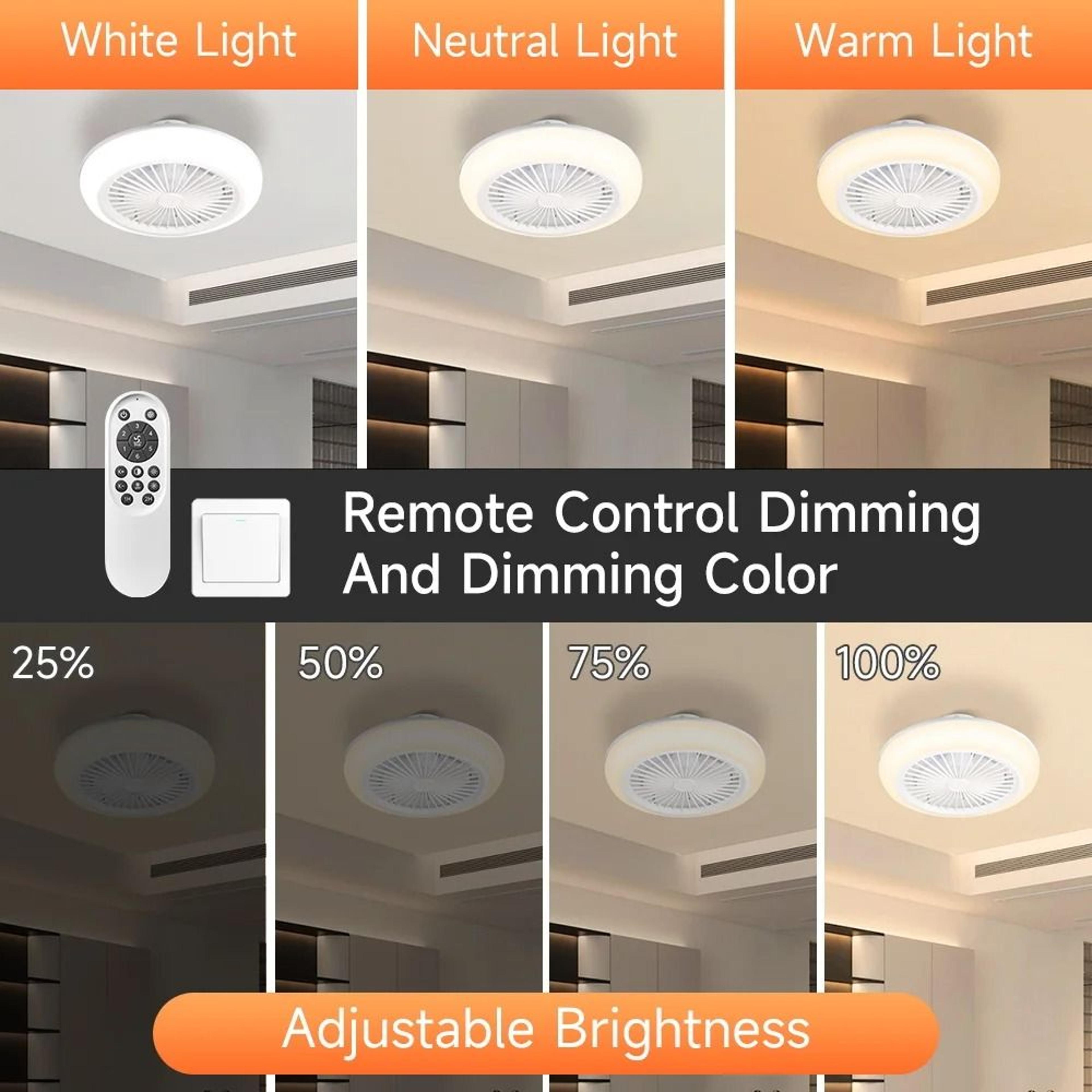 Silent Ceiling Fan LED Light Dimmable Remote Control Lamp 110 To 265V Bedroom Living Space Fixture 3