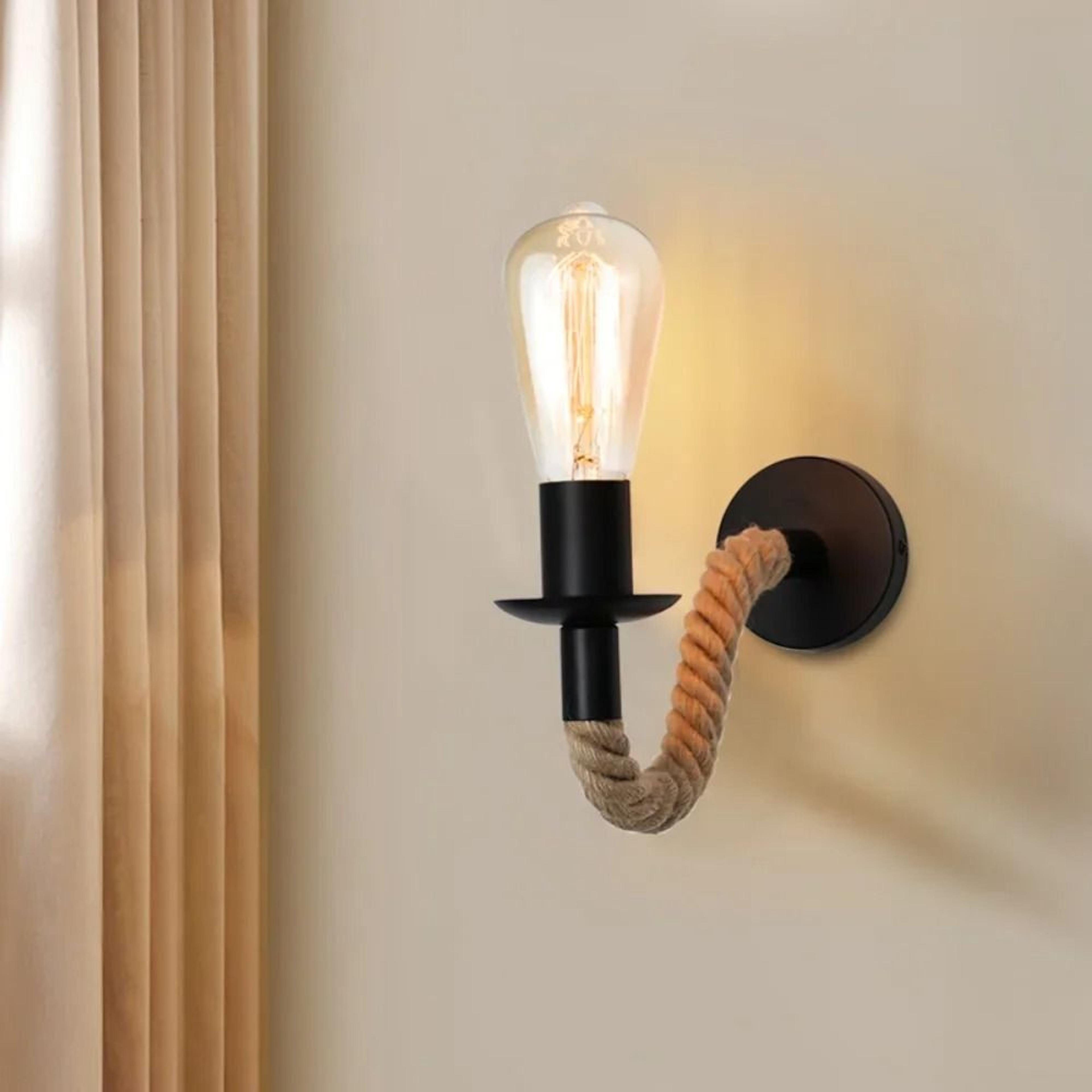 Rustic Hemp Rope Iron Wall Lamp Vintage Edison Sconce Industrial Decor Fixture Loft Hallway Corrido 2