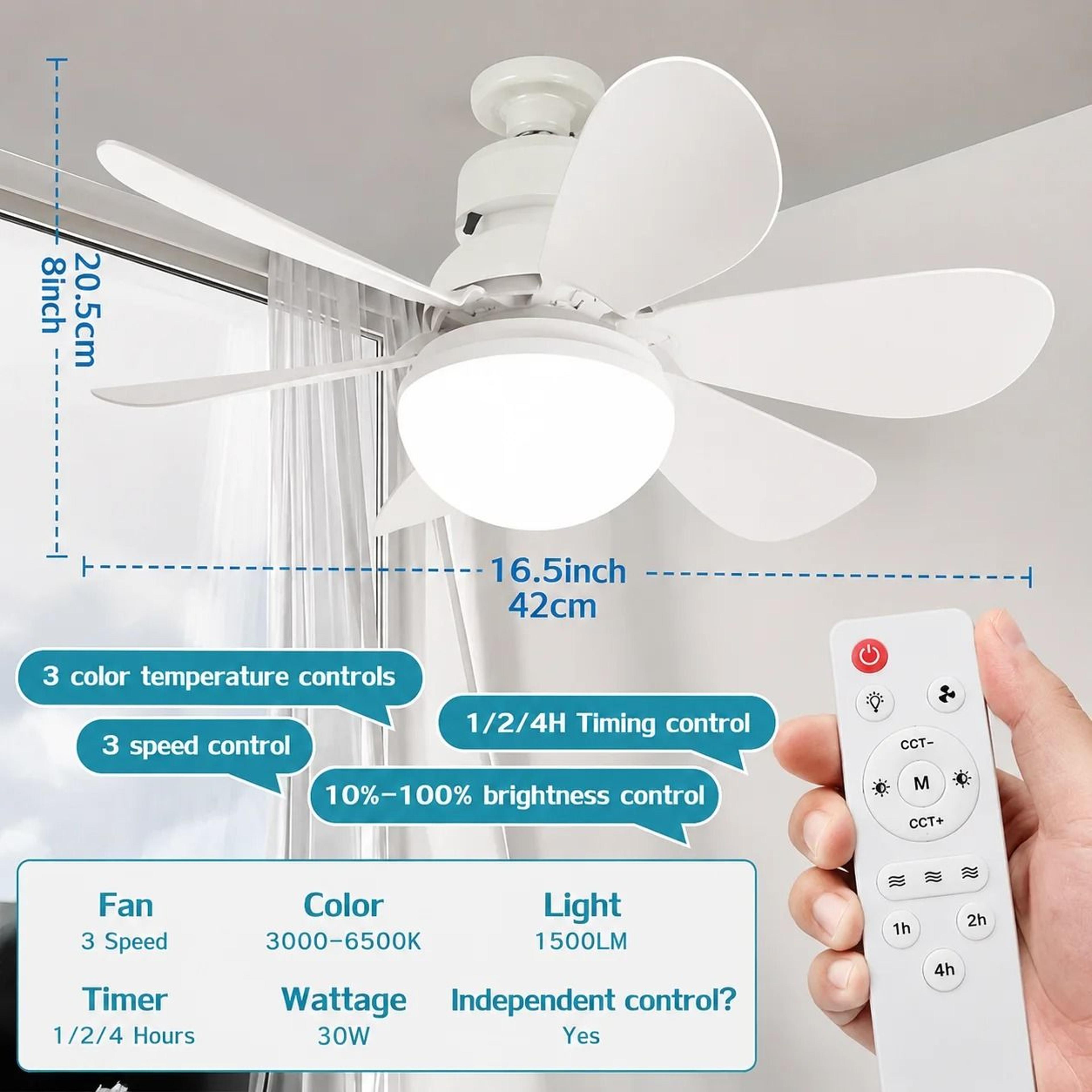 Screw In Ceiling Fan LED Light 30W 40W Remote Control Overhead Lamp Living Room Study Fixture 3