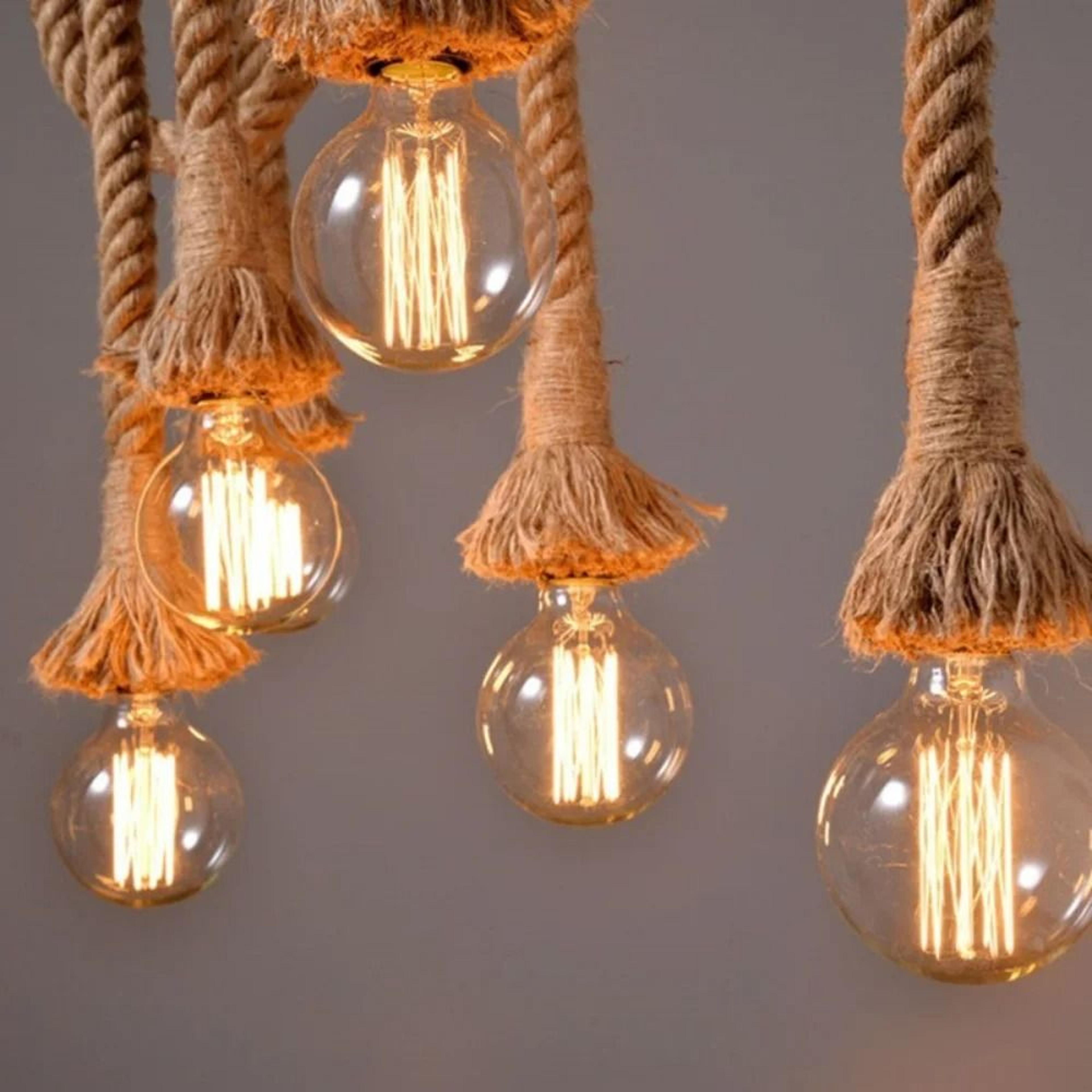 Rustic Hemp Rope Ceiling Pendant Light Vintage Edison Hanging Chandelier Lamp Loft Home Decor 2