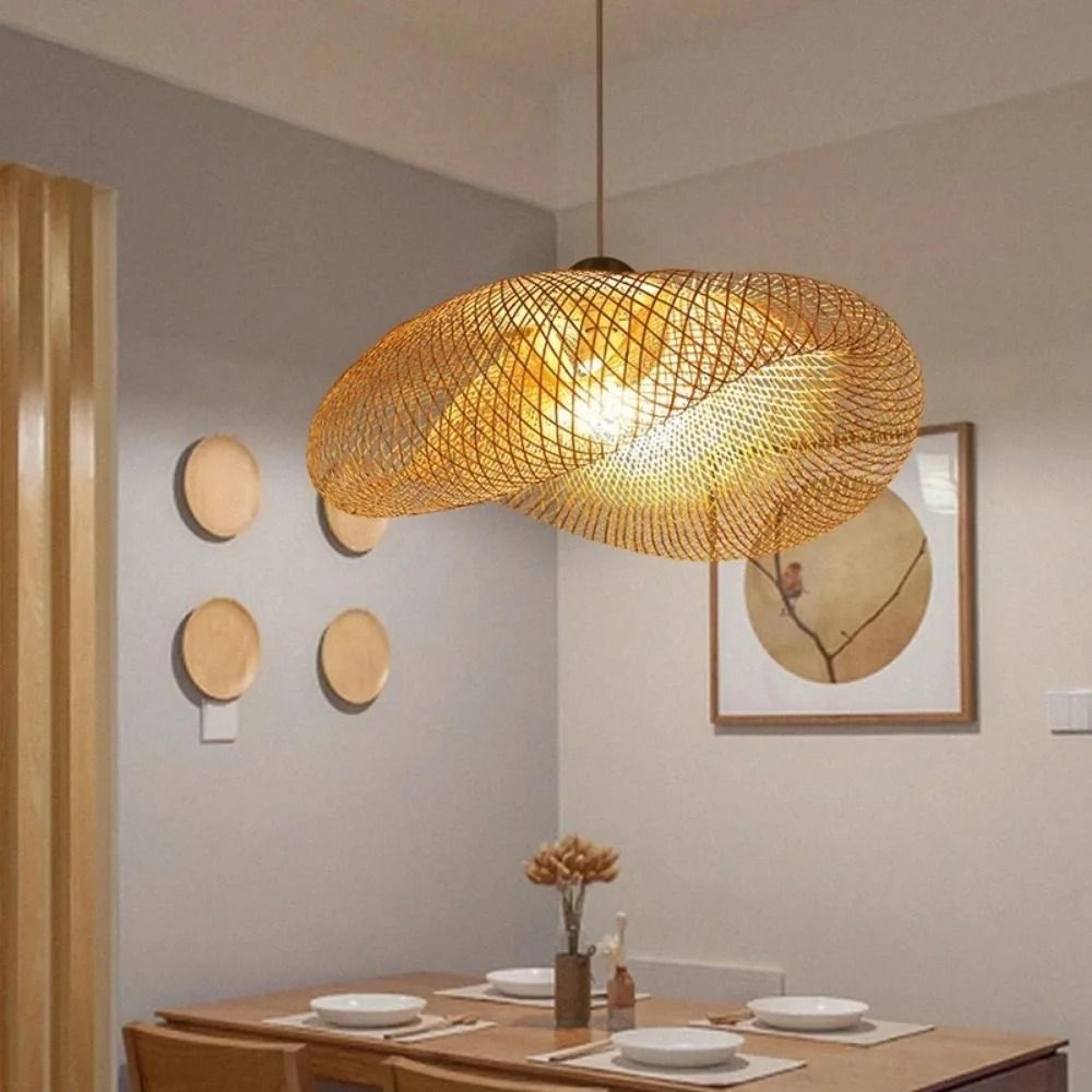 Handmade Bamboo Woven LED Pendant Light 157 Inch Diameter Vintage Hanging Chandelier Living Dining  0