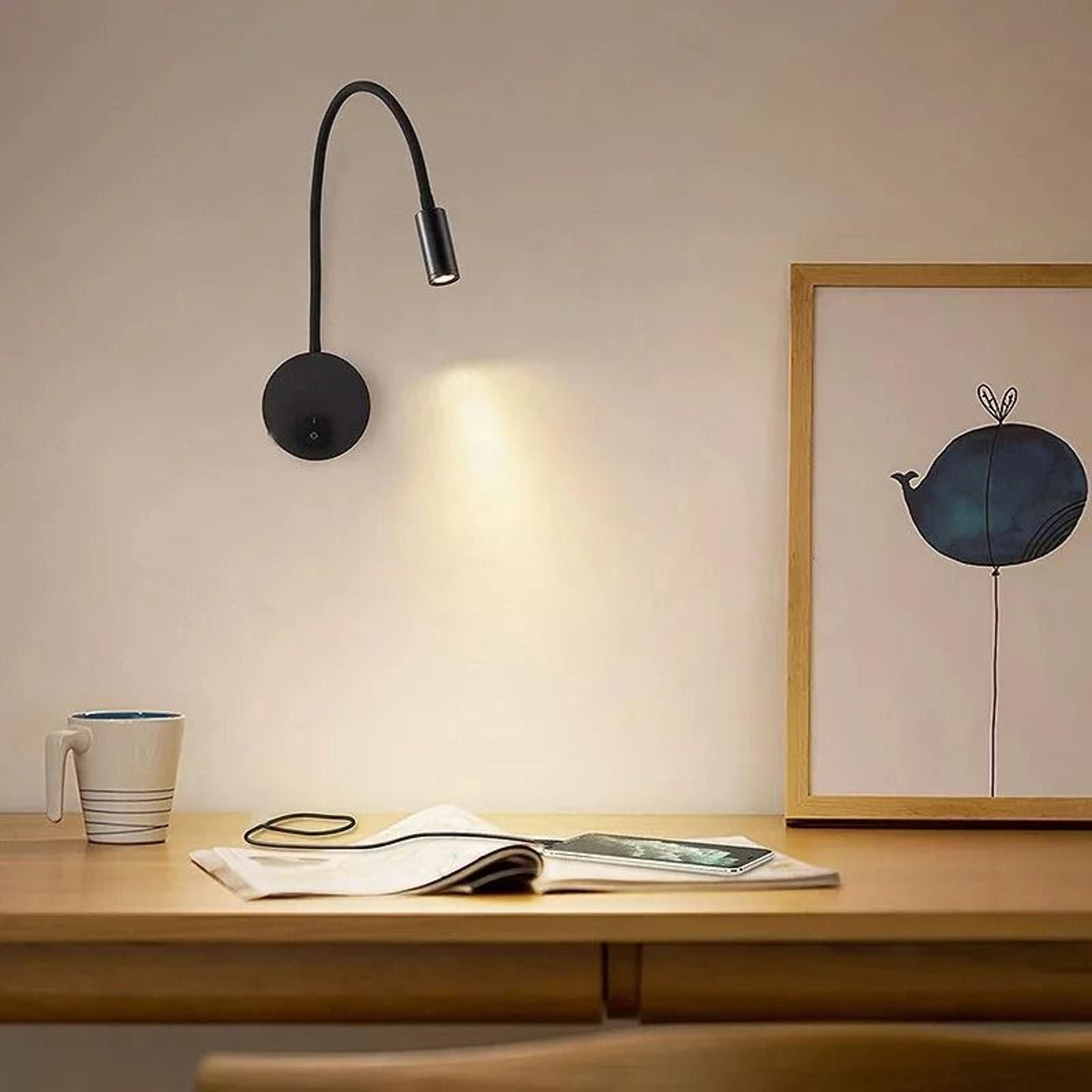 Flexible Hose LED Bedside Wall Light Rotatable Spotlight Surface Mounted Reading Sconce 220V 3