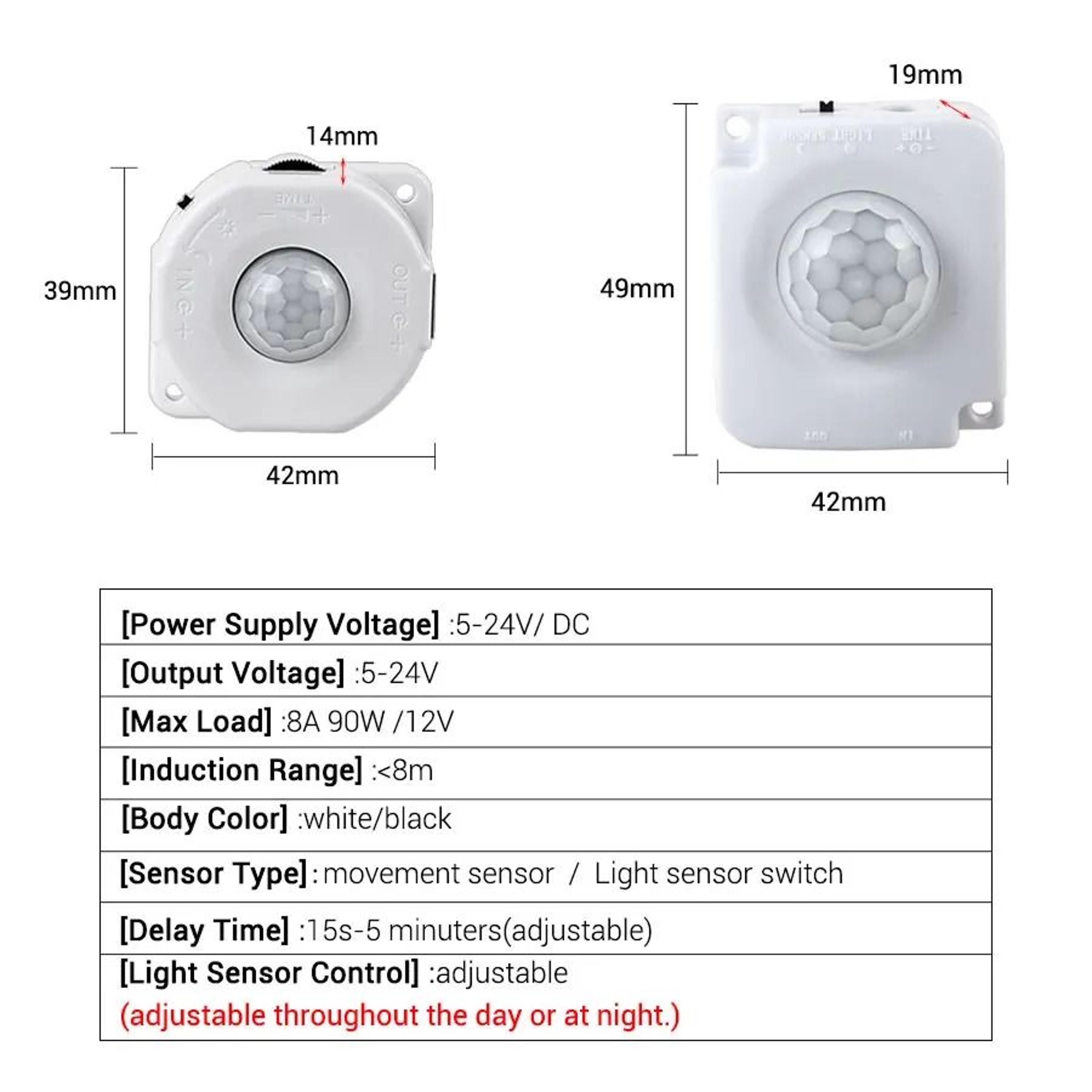 PIR Motion Sensor Switch DC 5V 12V 24V Automatic Movement Detector Controller For LED Strip Lights  1