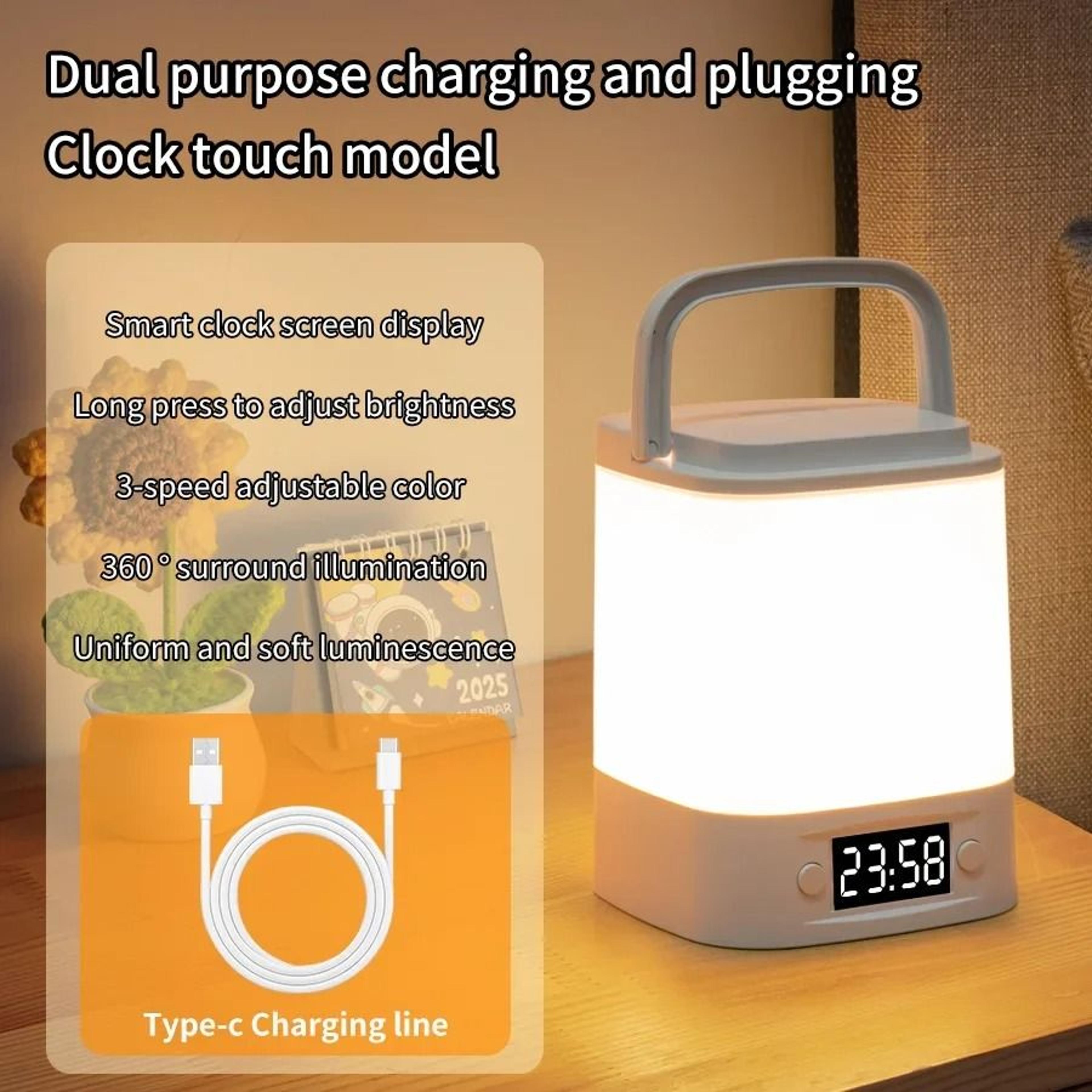 Dimmable Bedside LED Night Light Digital Clock Display USB Rechargeable Remote Control Table Lamp 8