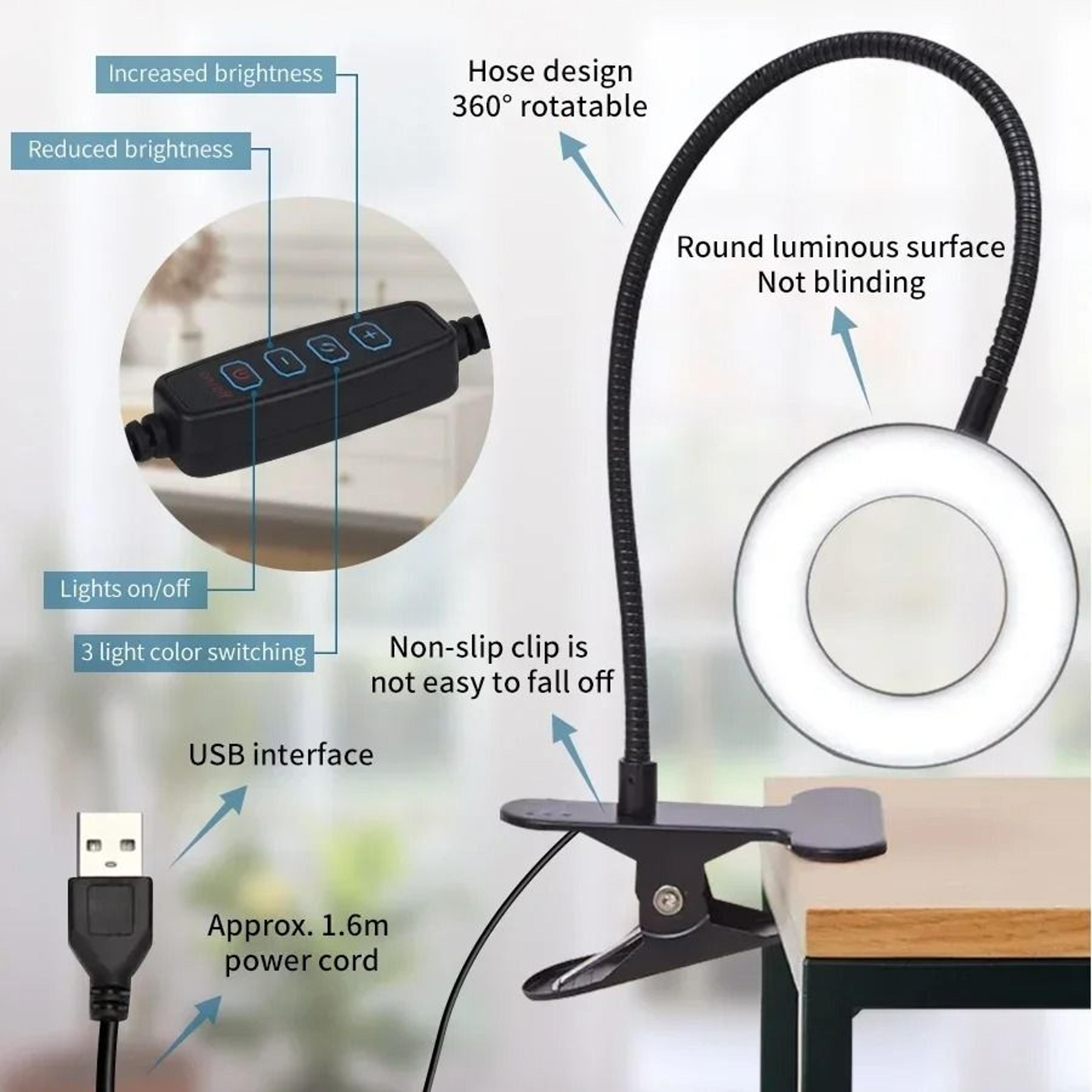 USB Foldable Clip On Desk Lamp 48 LED 360 Degree Flexible Gooseneck 3 Level Dimming Reading Table L 1