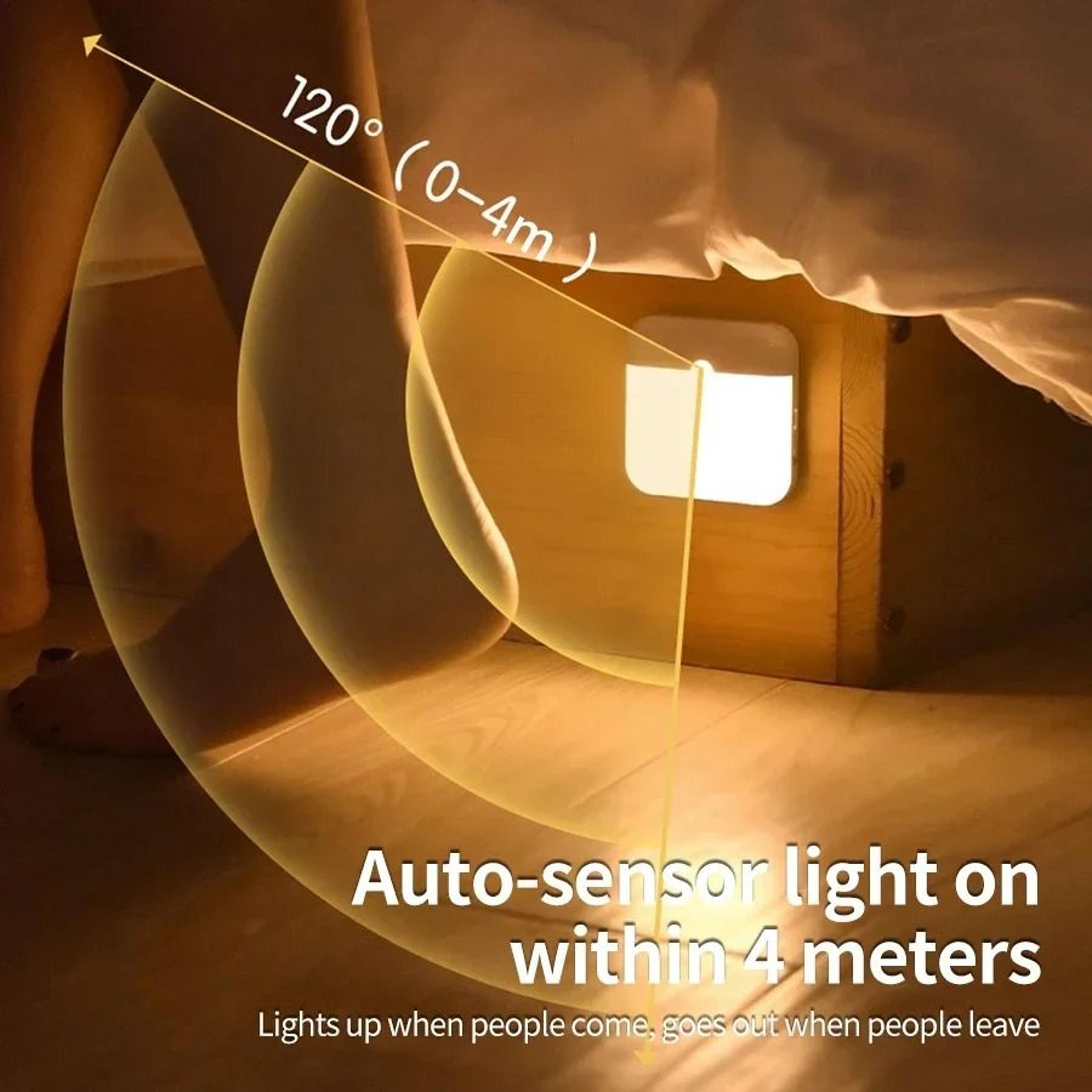 Motion Sensor LED Night Light Square Lamp USB Type C Charging Cordless Stair Hallway Wardrobe Puck  2