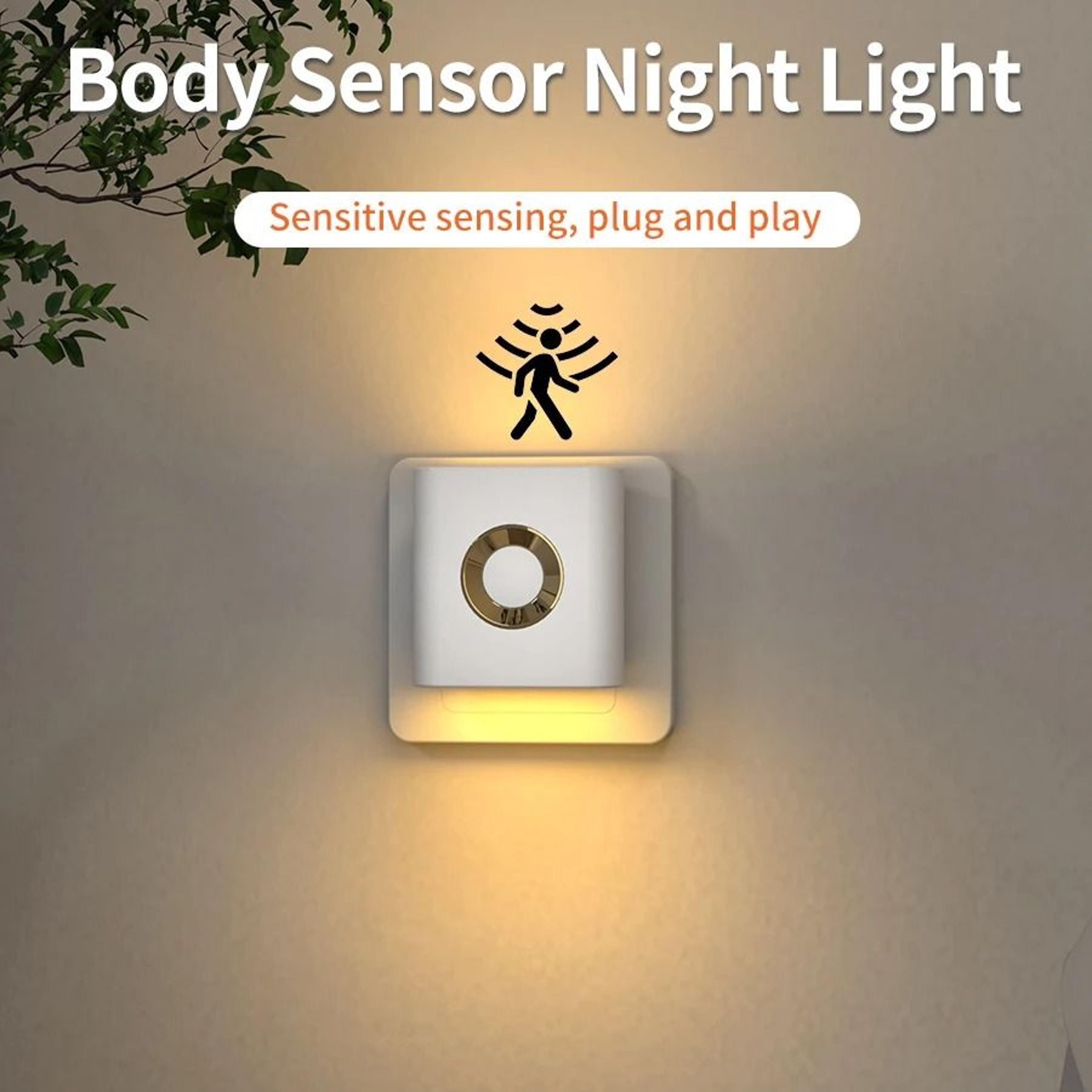 Plug In LED Night Light With Integrated Outlet Motion Sensor Warm White Ambient Wall Lamp For Bedro 0