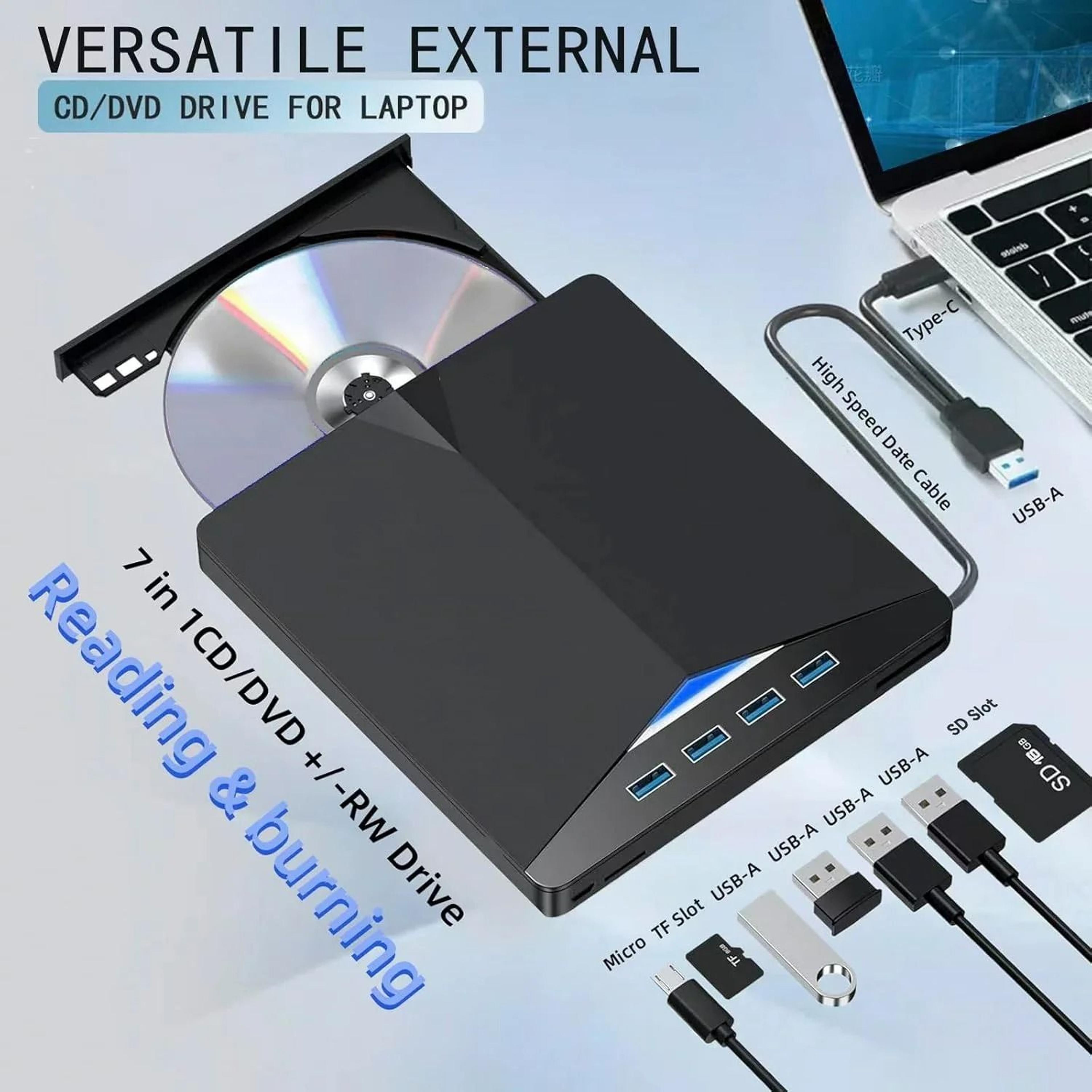 7 In 1 USB 30 Type C External DVD CD RW Drive Tray Style DVD Burner Reader Player For Laptops And D 0