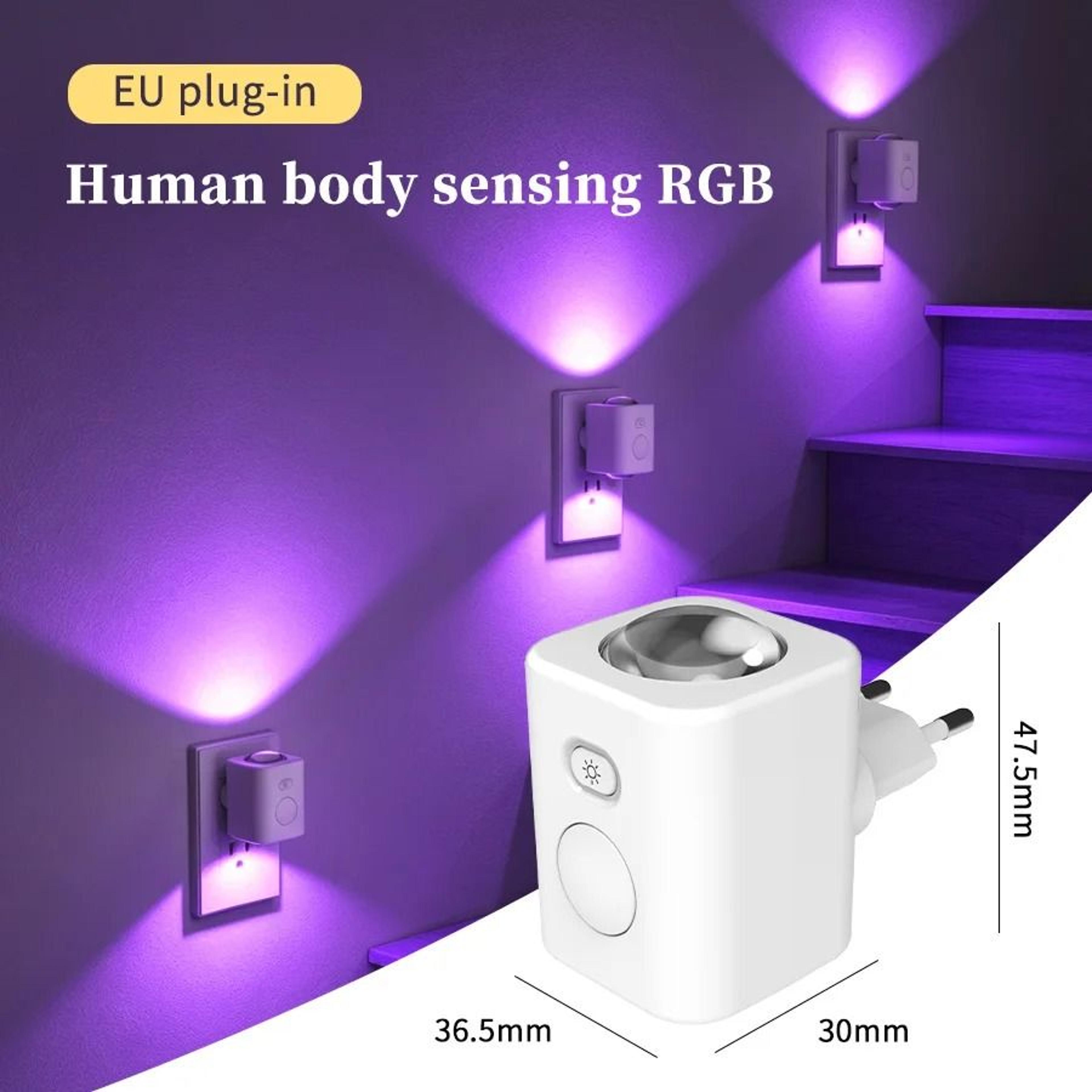 Motion Sensor LED Night Light Plug In Dimmable RGB Color Changing Wall Lamp 220V 6