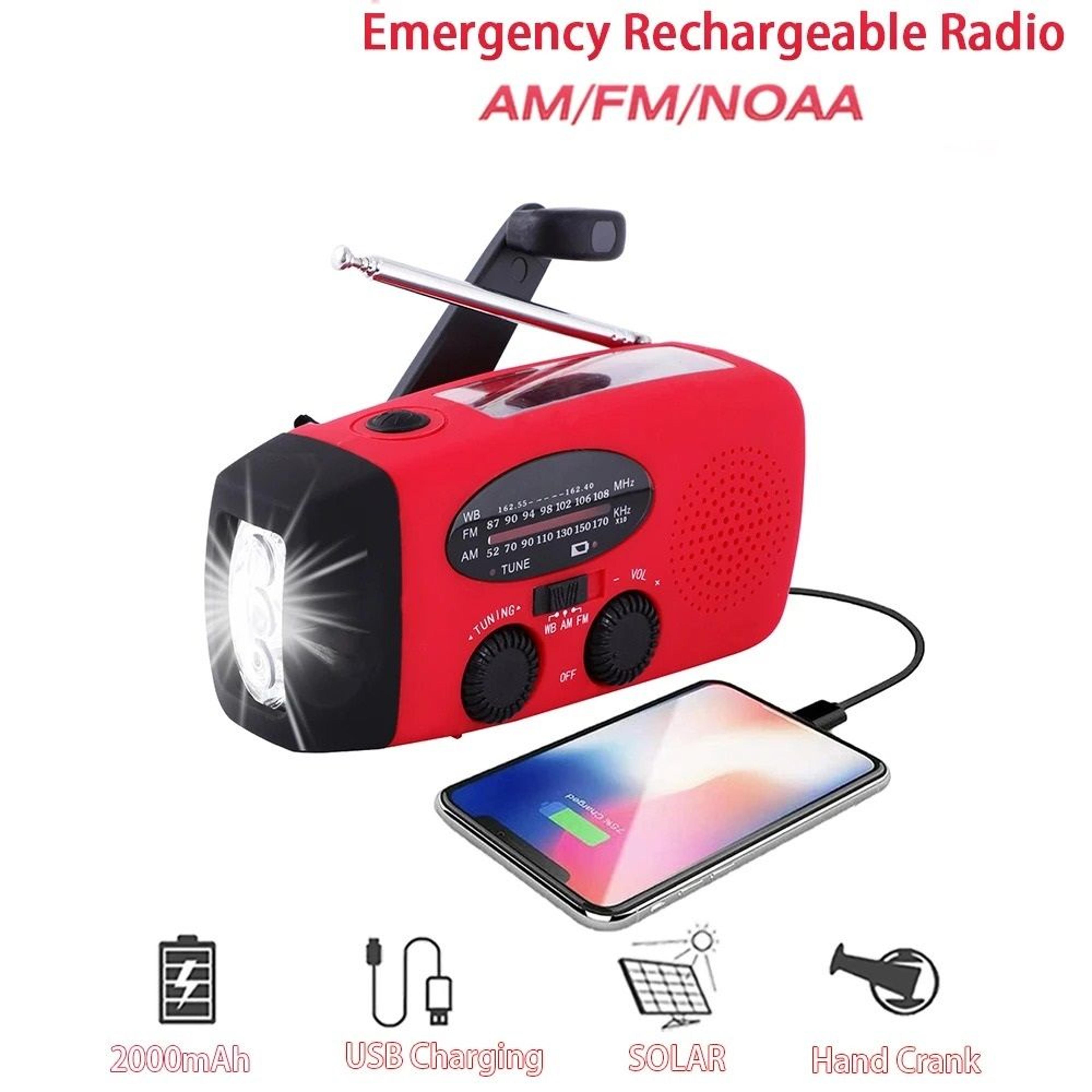 solar hand crank emergency am fm radio 2000mah power bank led flashlight sos alarm
