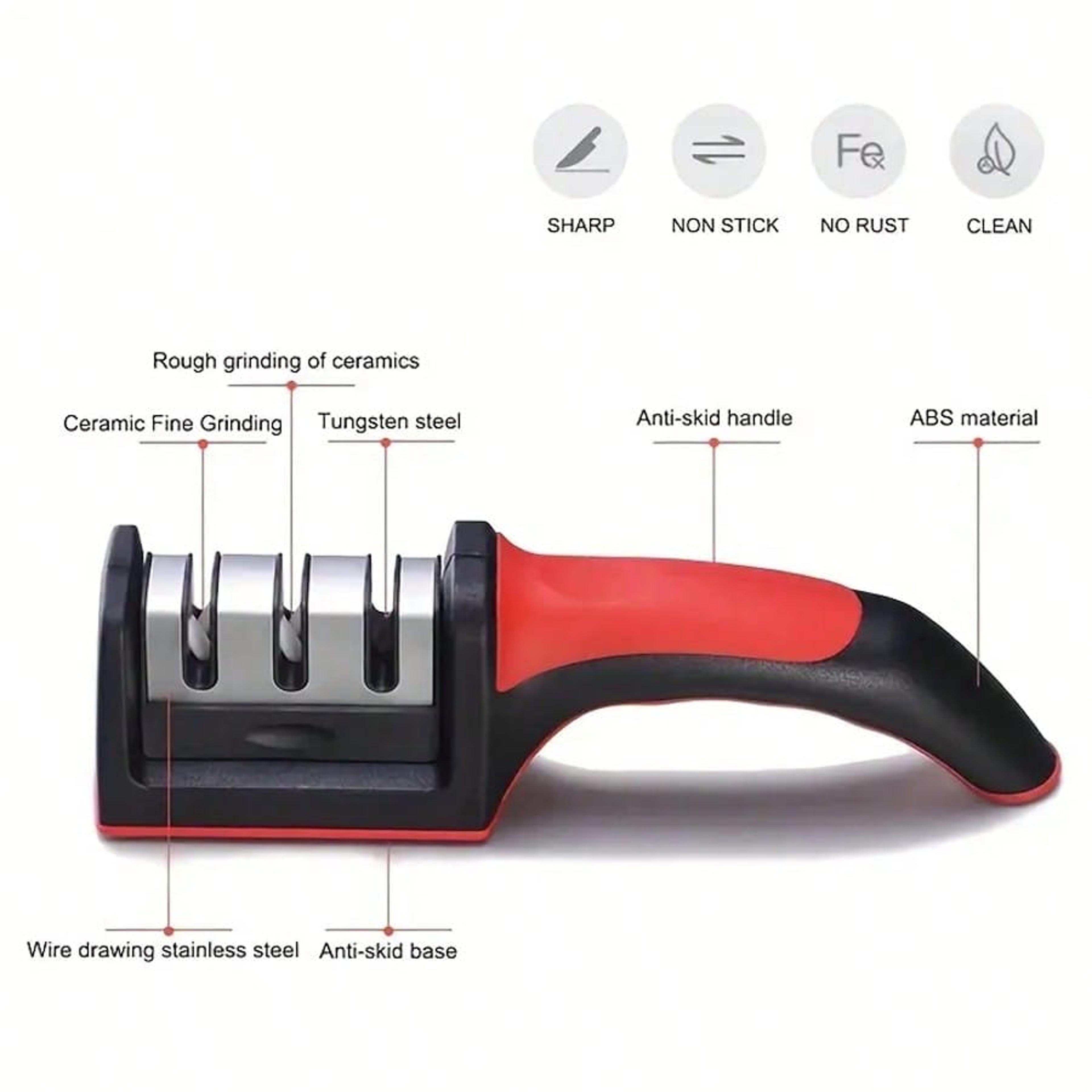 Kitchen Knife Sharpener With Non Slip Base Portable Manual Sharpening Tool 4