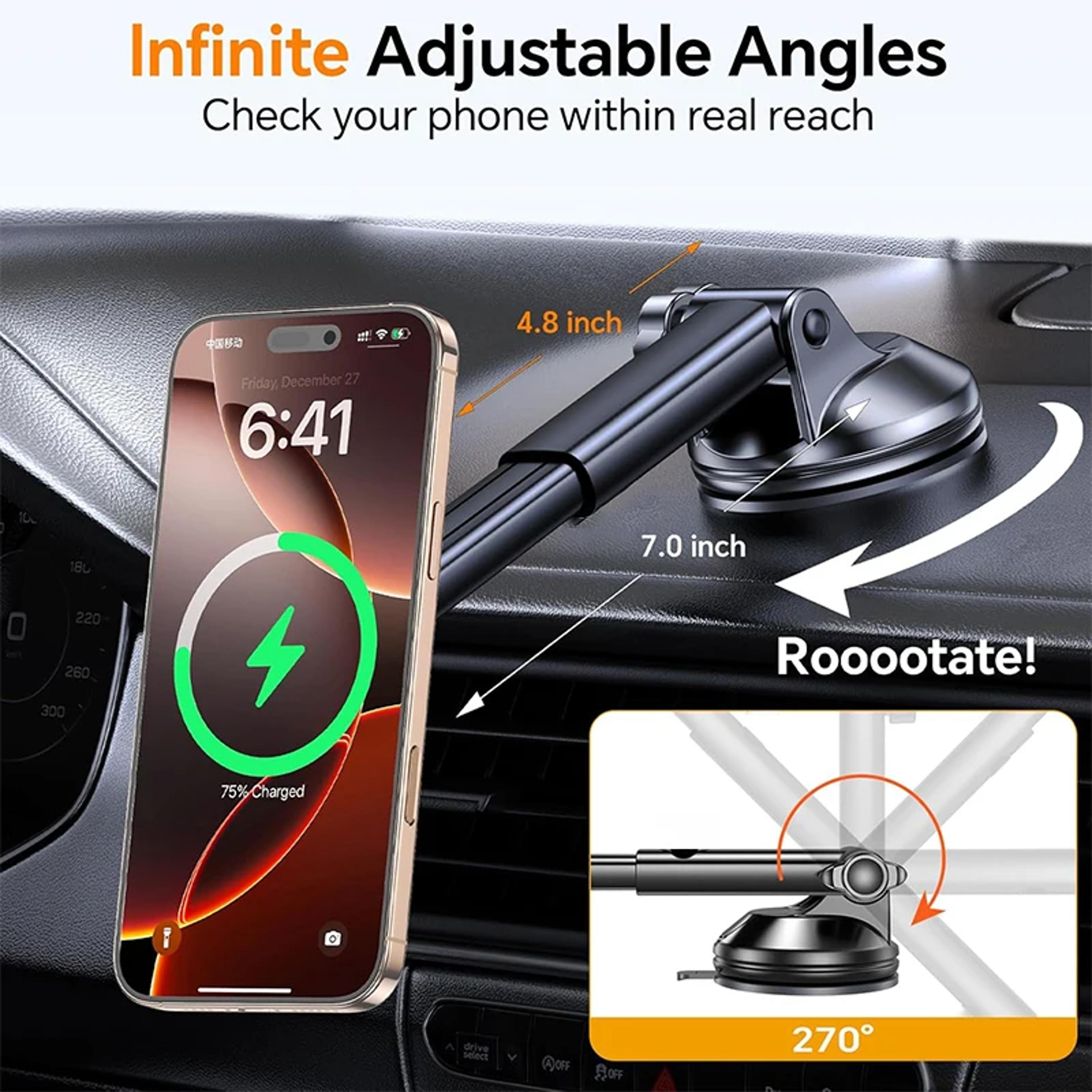 Magnetic Wireless Car Charger And Dashboard Phone Mount 3