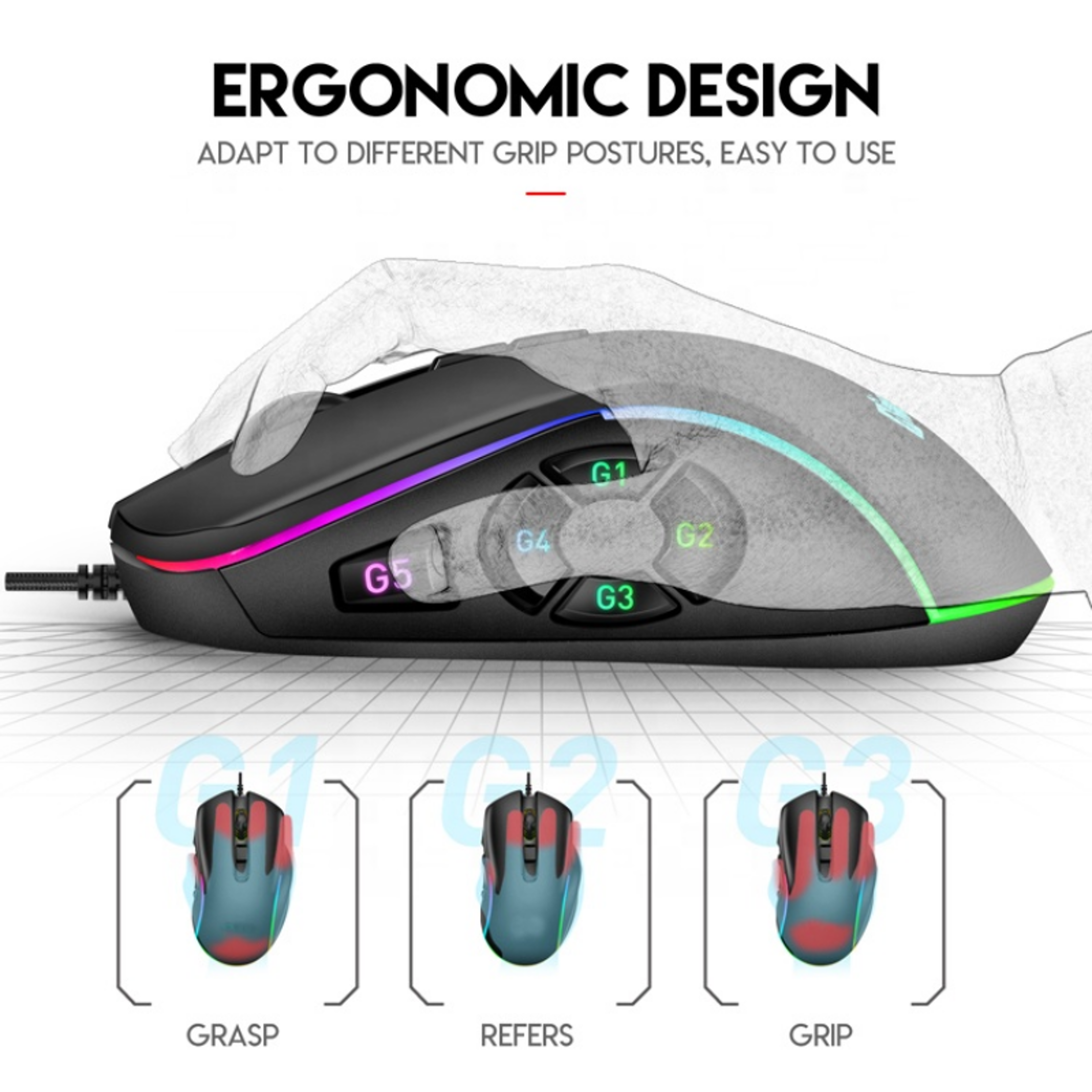 RGB Wired Gaming Mouse With Programmable Buttons And Adjustable DPI Control 2