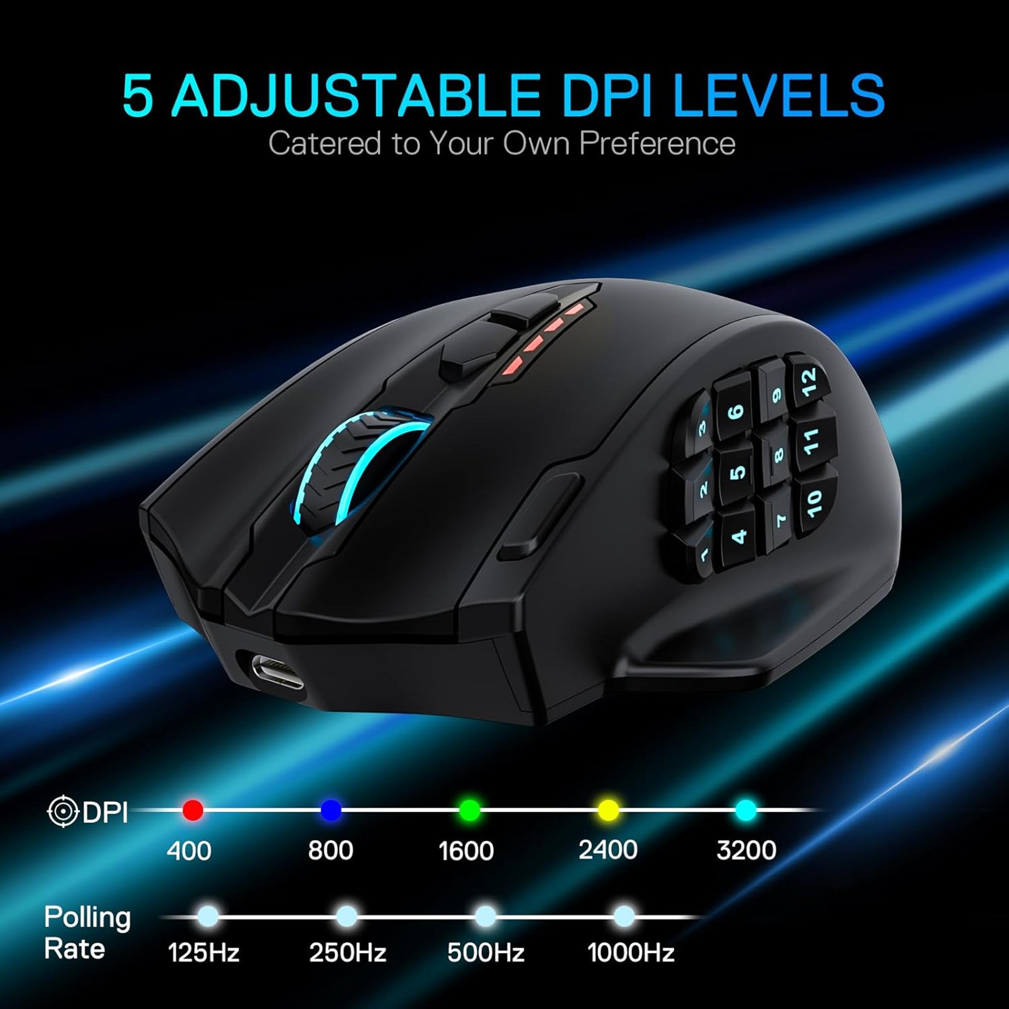 Redragon MAX Wireless MMO Gaming Mouse DPI With Programmable Buttons 3