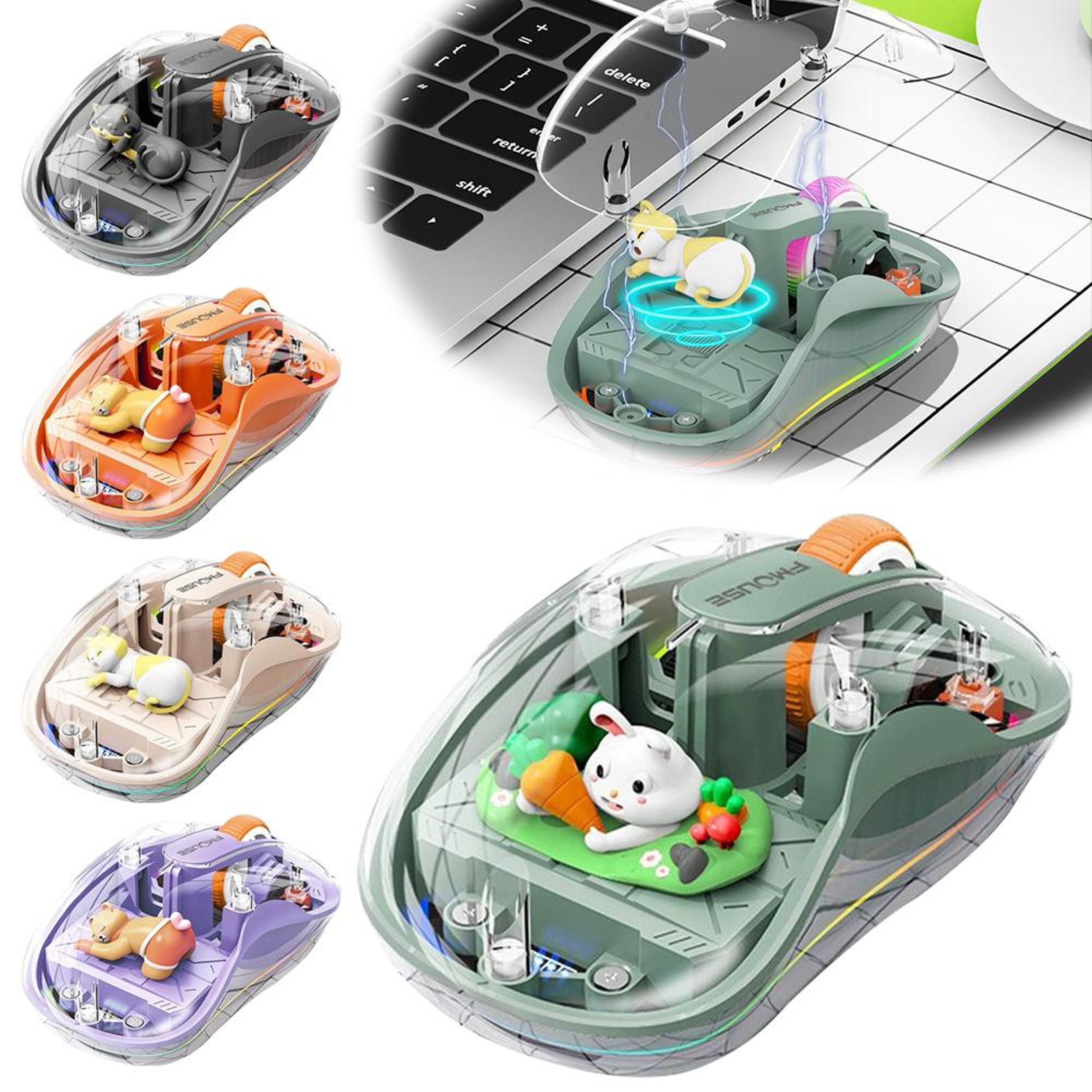 Cute Wireless Bluetooth Mouse With Rechargeable Three Mode Charging For Laptop And Tablet 7