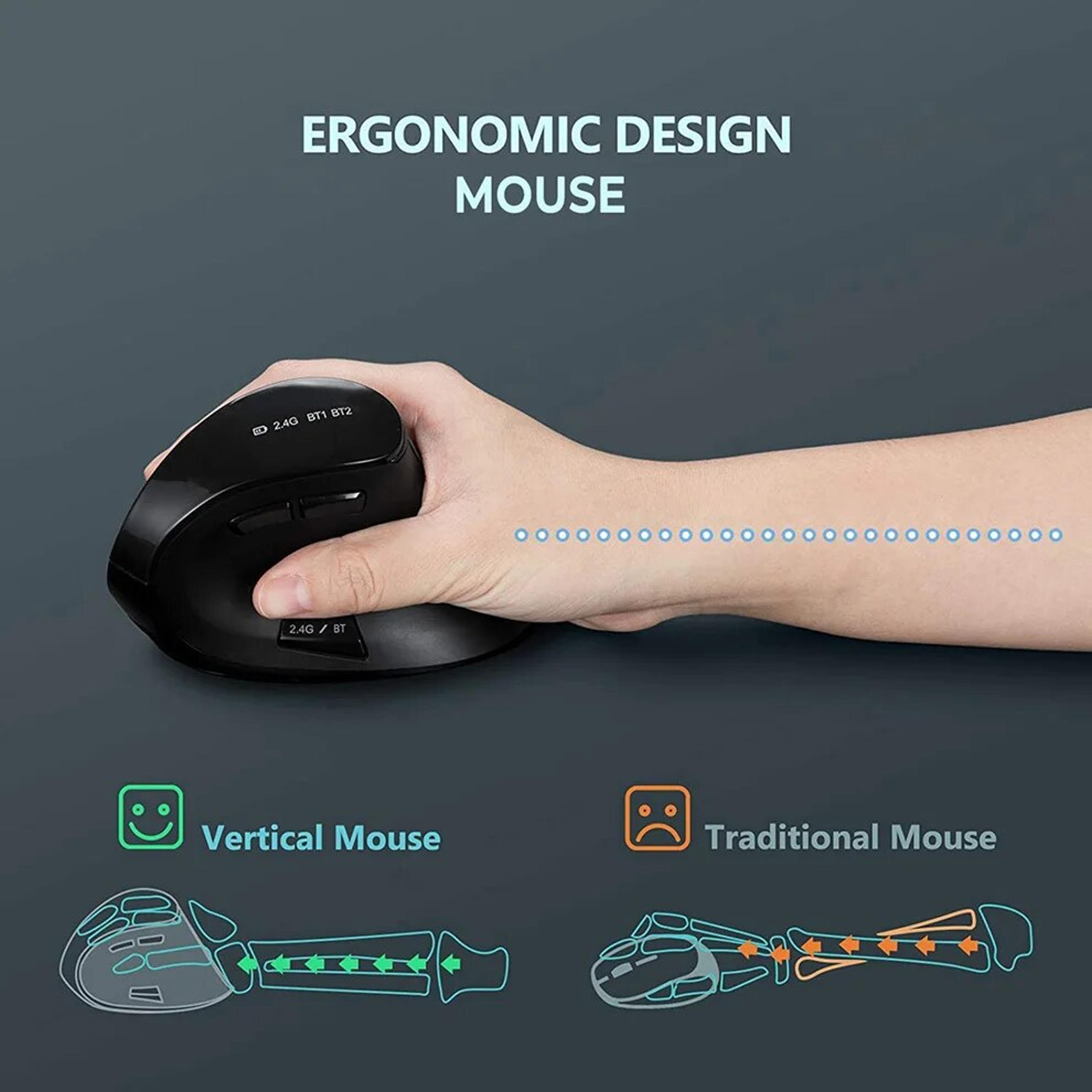 Rechargeable Bluetooth Ergonomic Vertical Wireless Mouse For Laptop Mac Windows Tablet 6