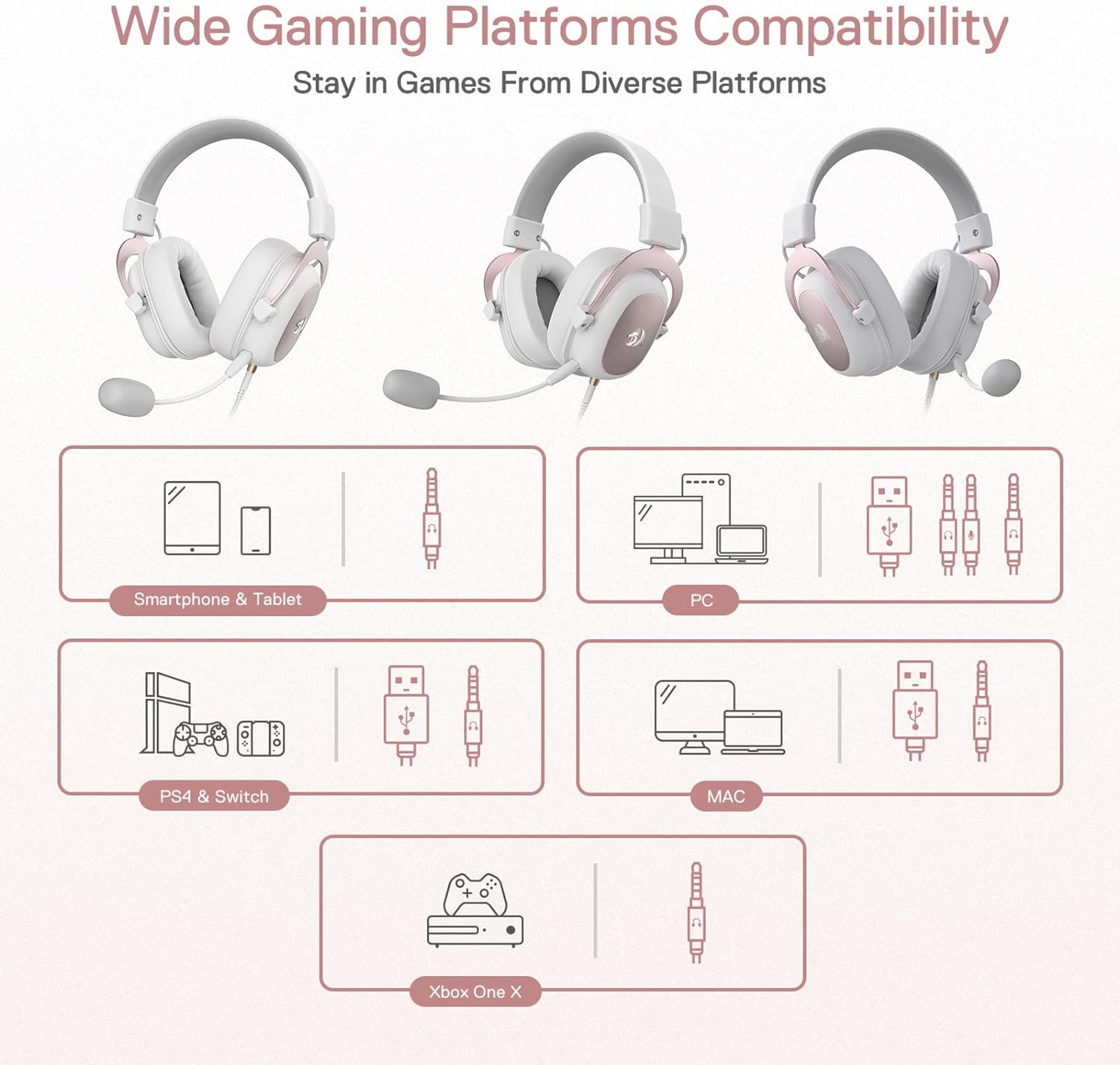 White Wired Gaming Headset With Surround Sound Drivers And Memory Foam 3