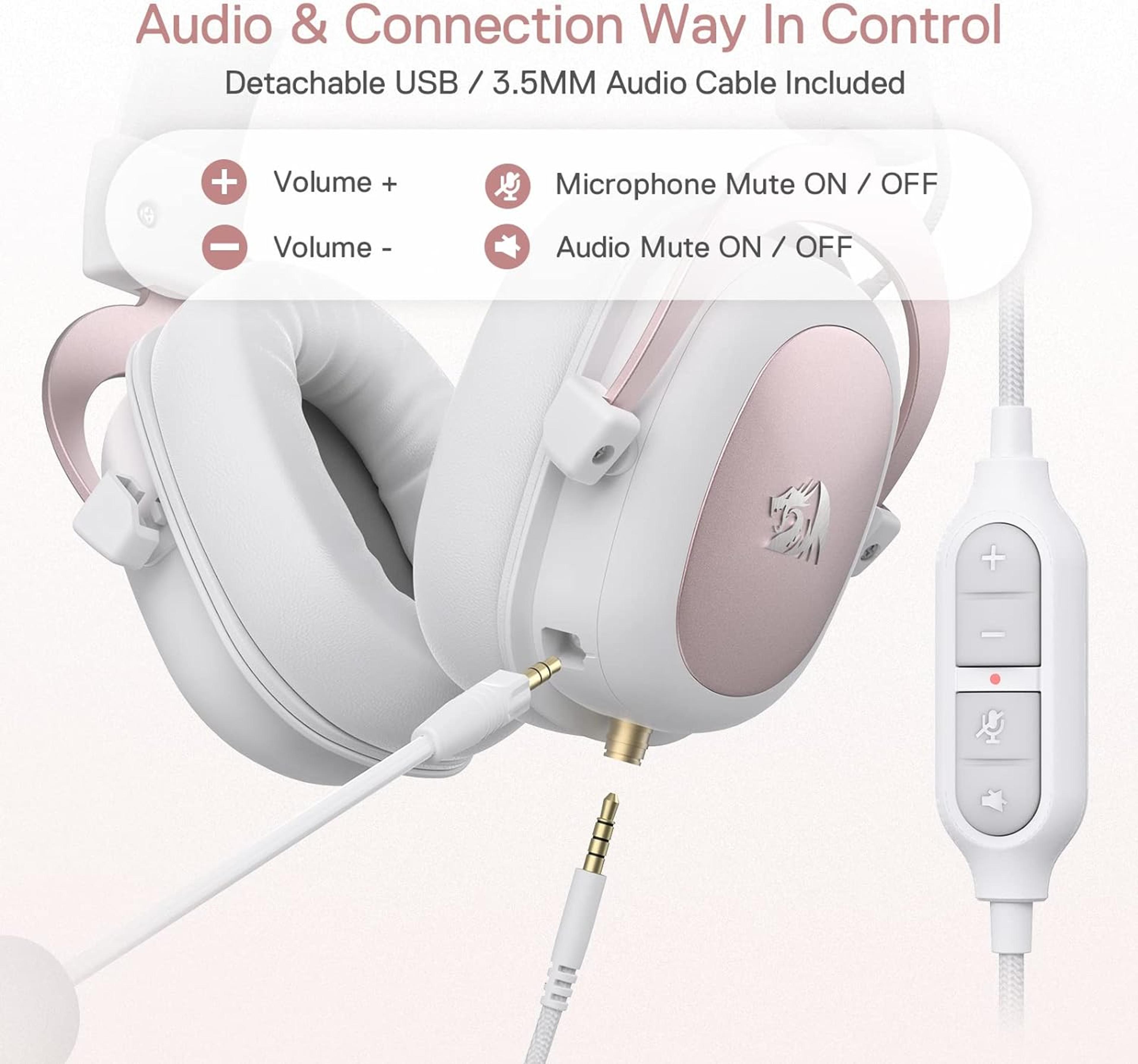 White Wired Gaming Headset With Surround Sound Drivers And Memory Foam 4