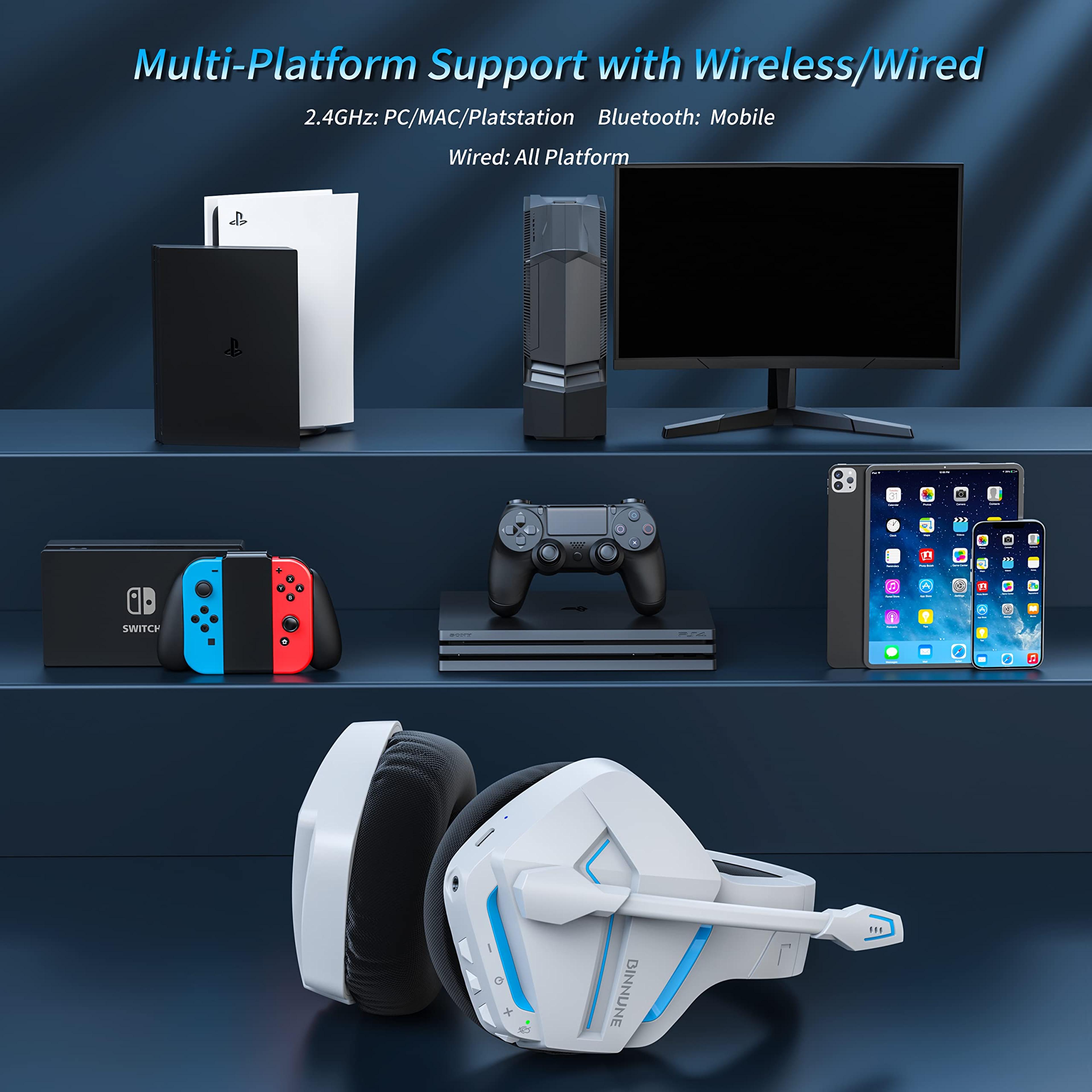 Wireless Gaming Headset For PC With Bluetooth USB And Mic 7