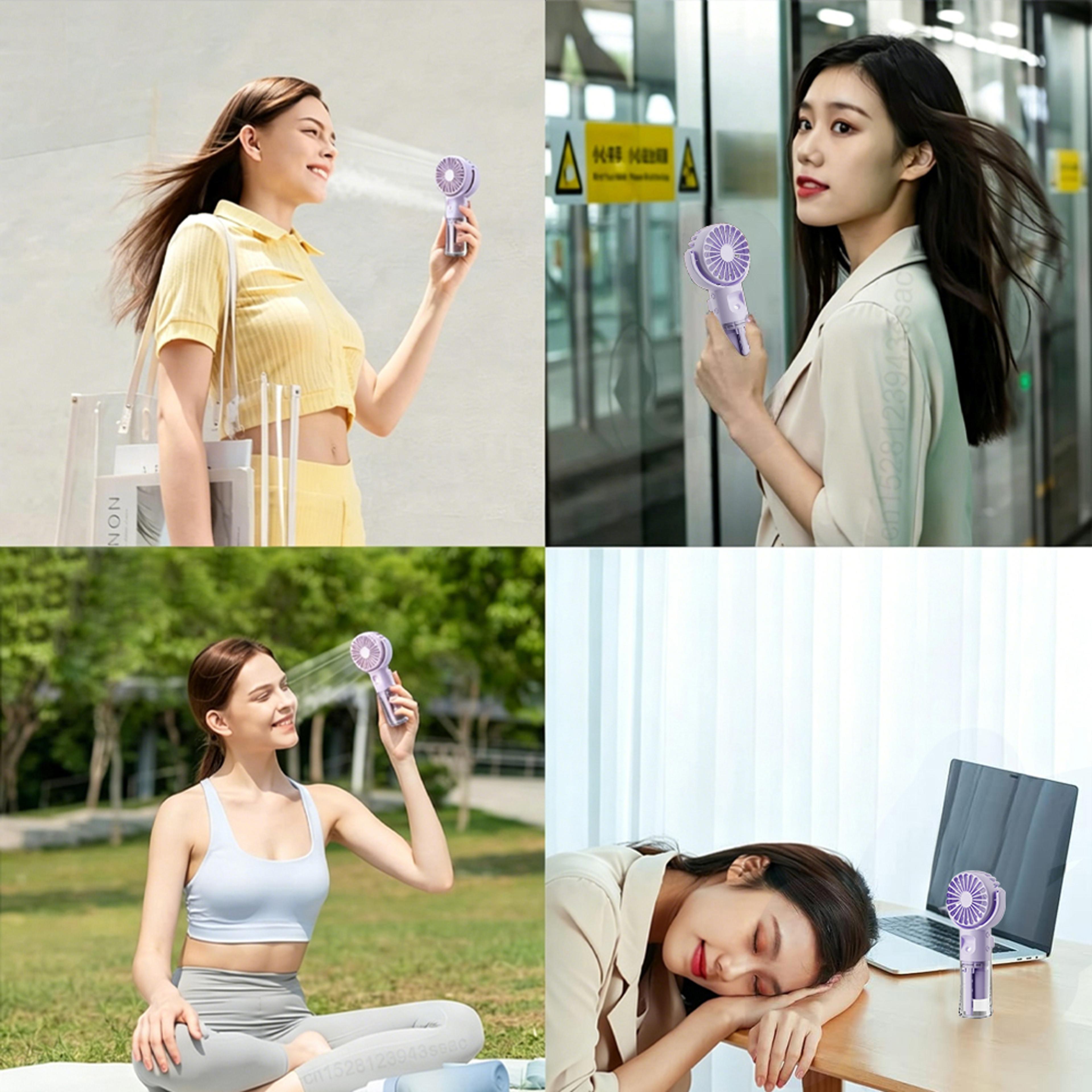 Portable Misting Handheld Fan USB Rechargeable Personal Cooling Fan 7