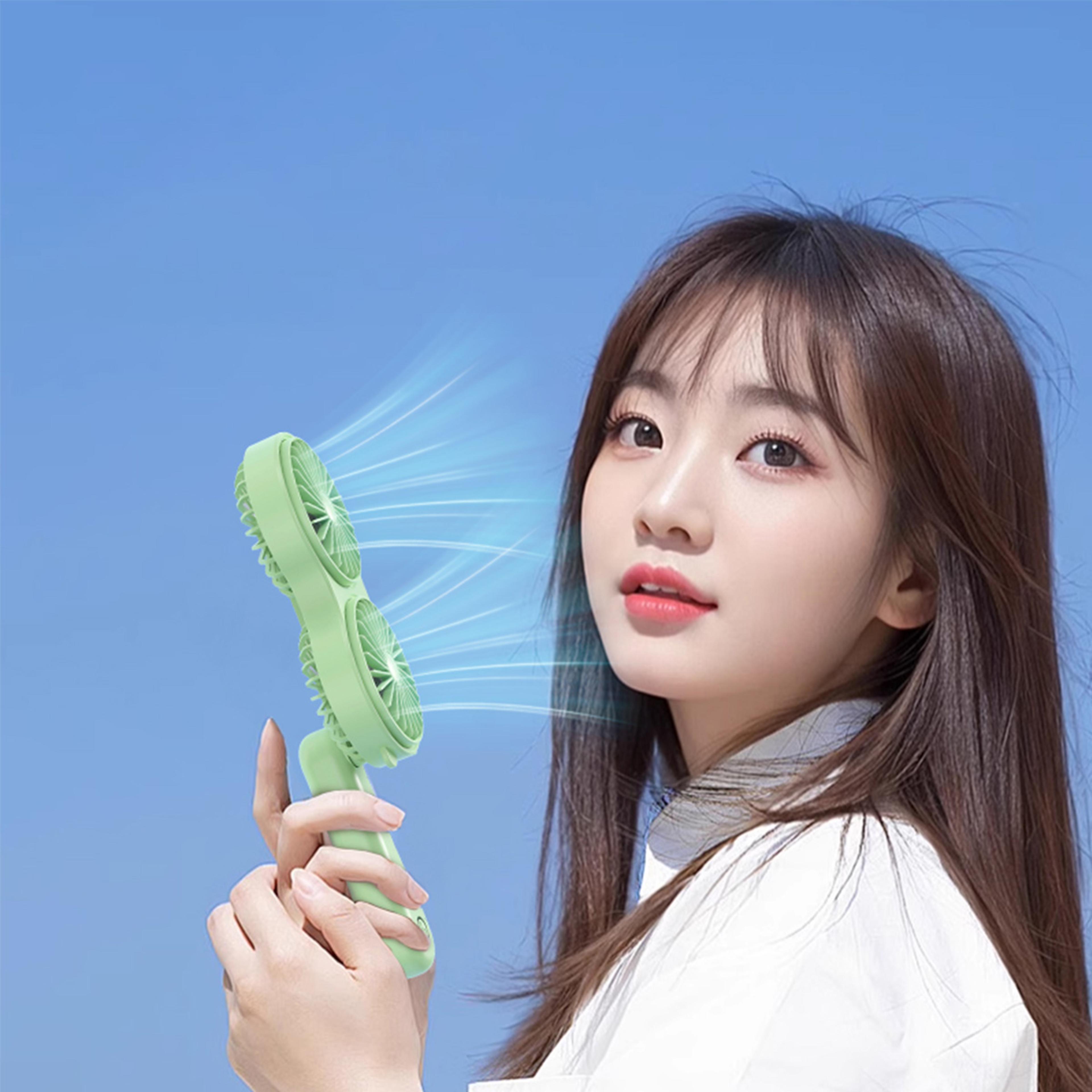 Dual Head Portable Handheld Fan Rechargeable Foldable Mini Desk Travel Fan 3