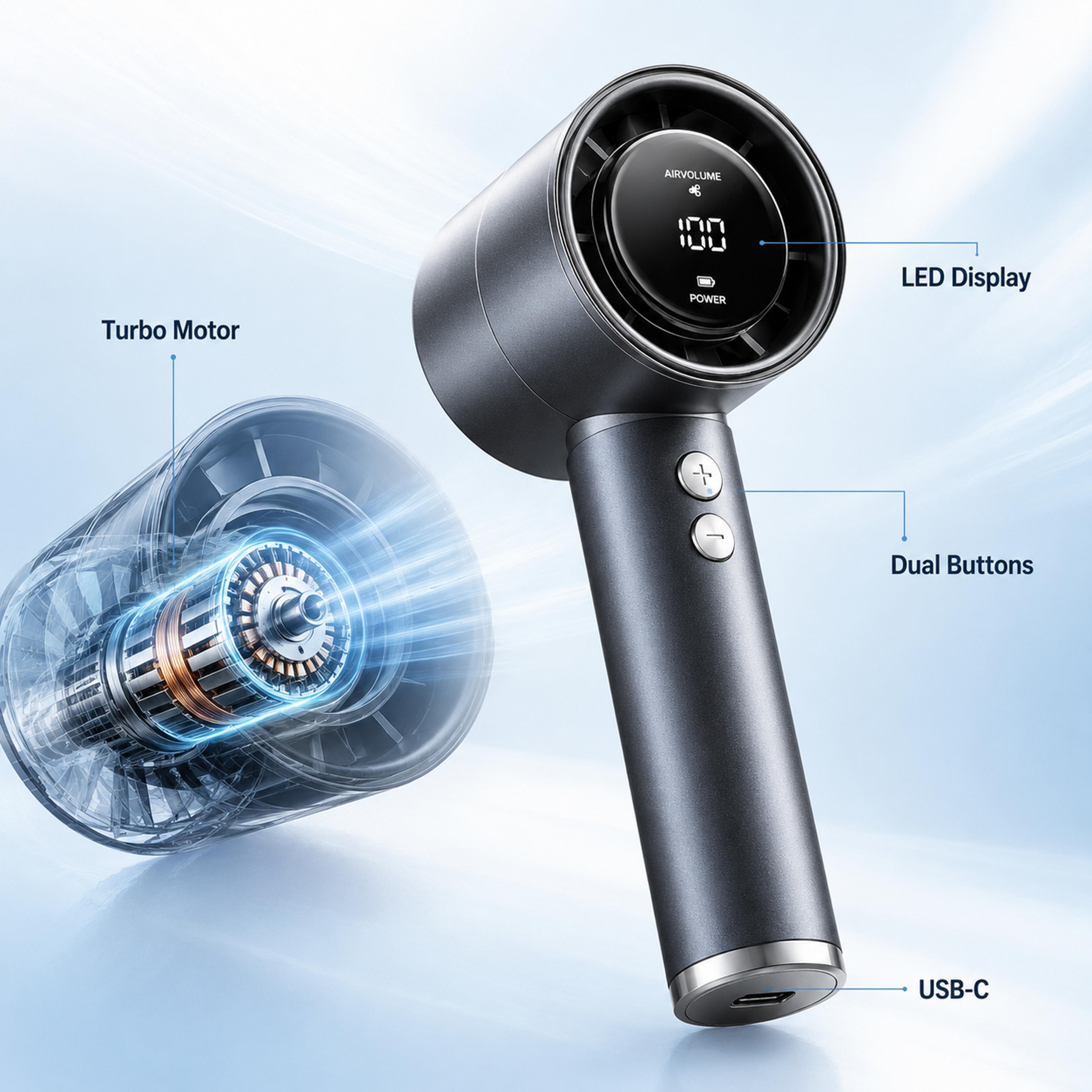 Speed Rechargeable Handheld Fan With LED Display 5