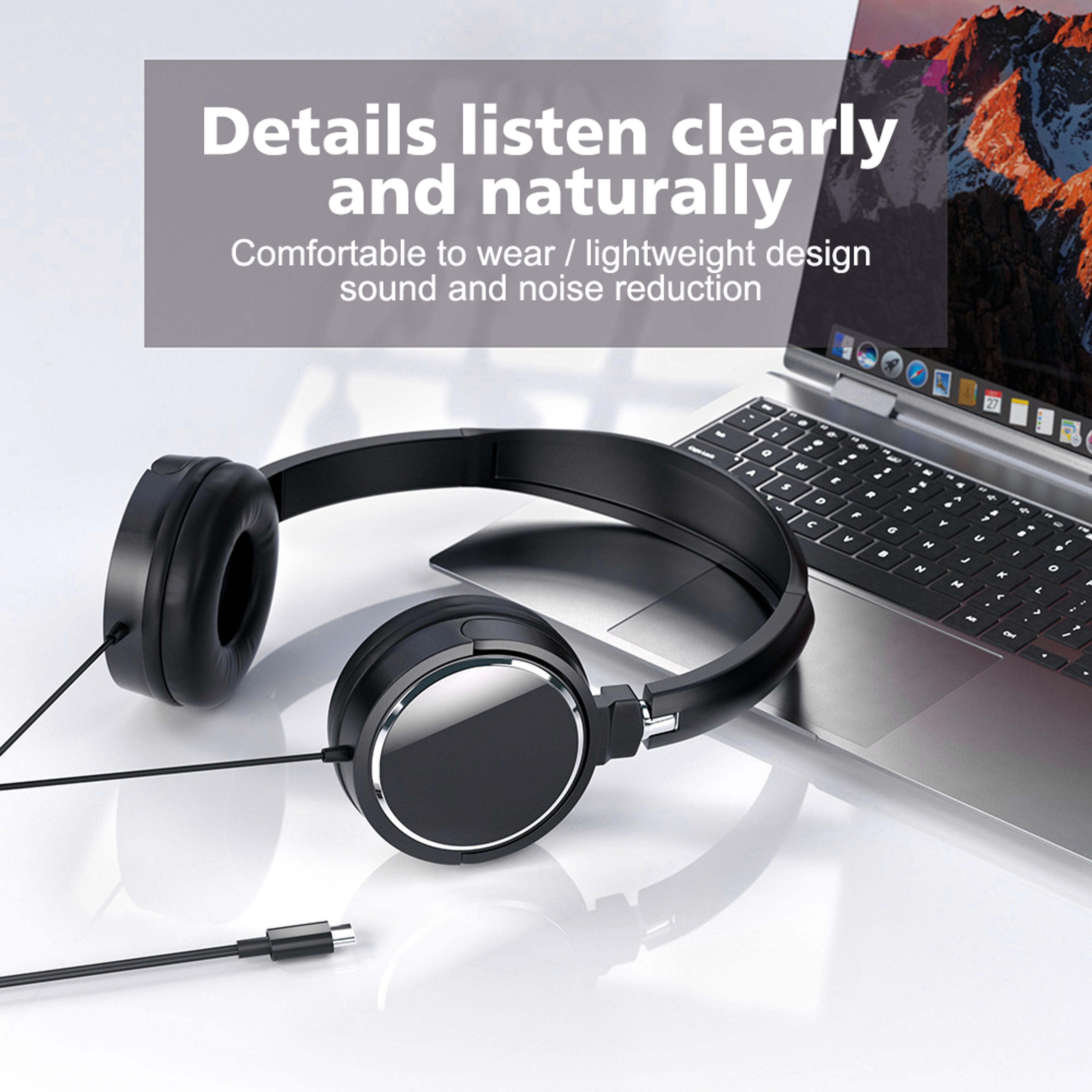 Foldable Wired Headphones With Microphone Bass Stereo Adjustable And Type C Headset 1
