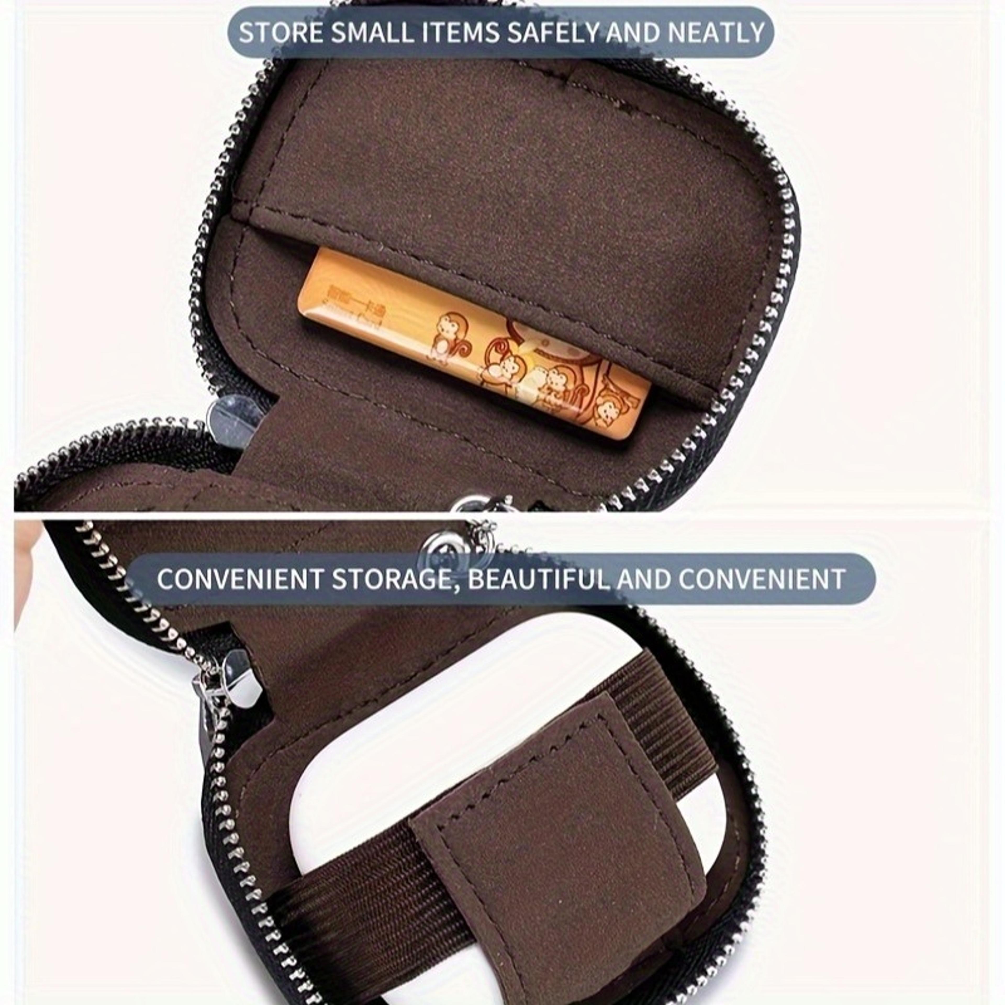 PU Leather Earbud Carrying Case Protective Storage Pouch With Mesh Pocket And Keychain 12