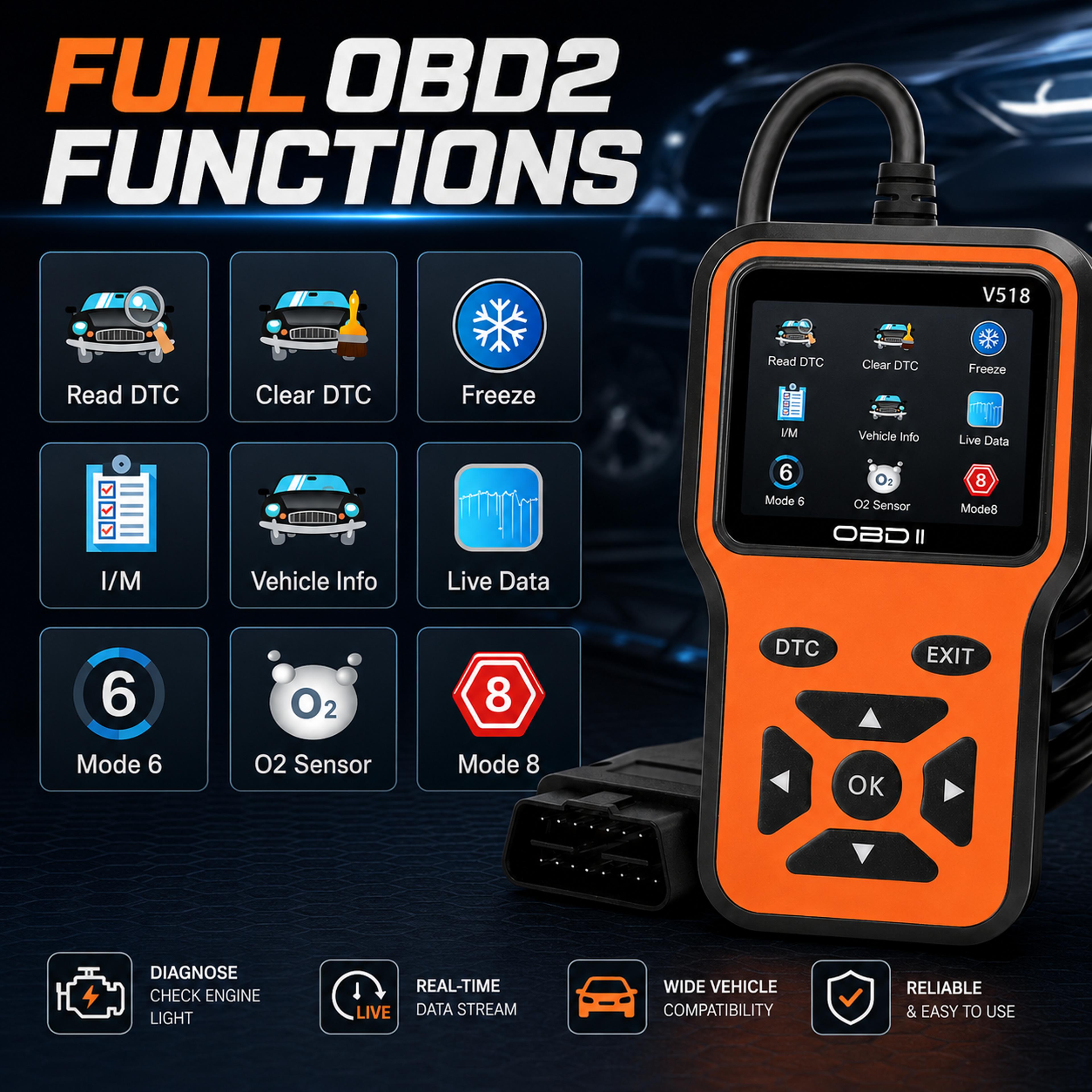 Scanner Car Diagnostic Tool Engine Code Reader With Live Data 8