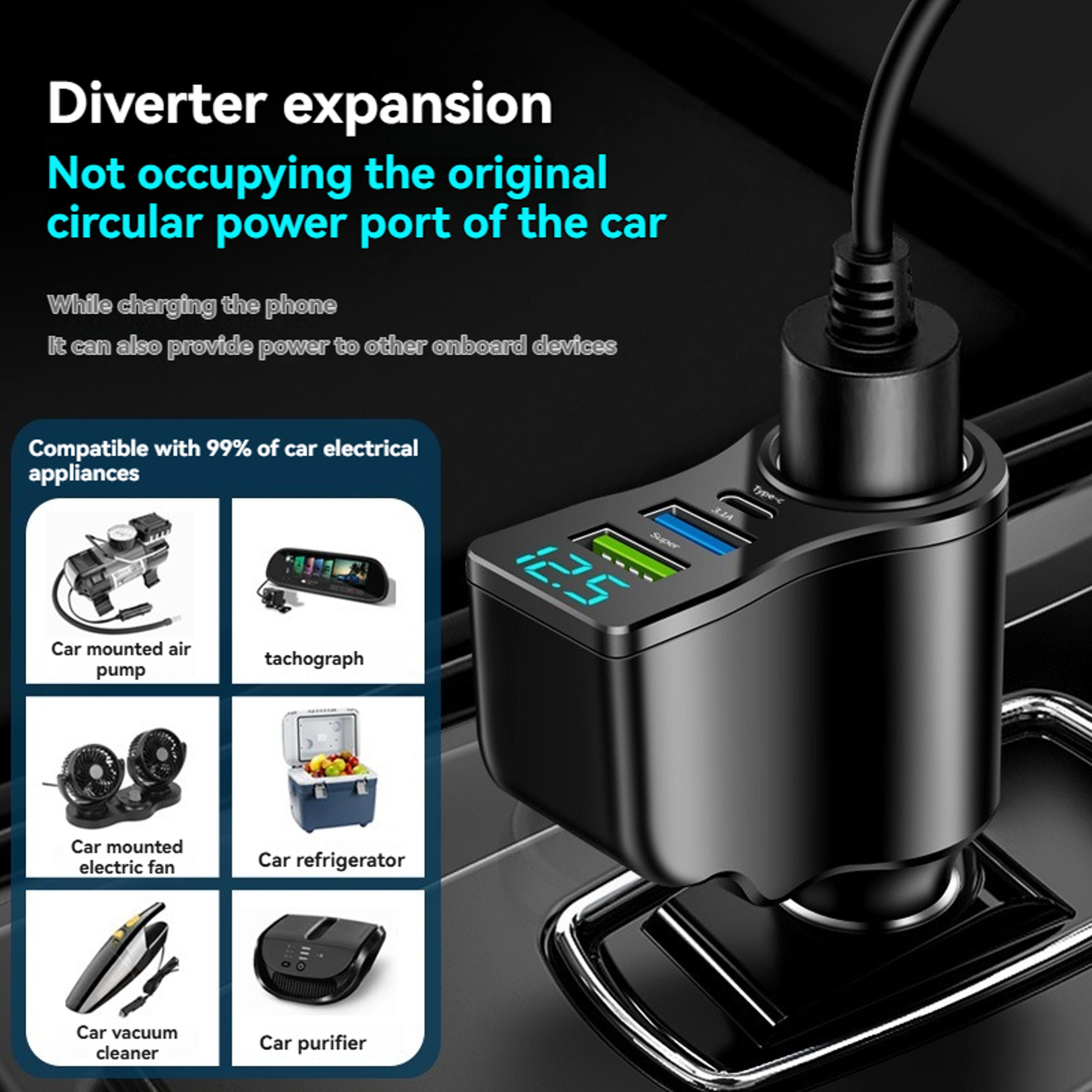 Fast Charging Dual USB Car Charger With Digital Display And Way Cigarette Lighter Splitter 4