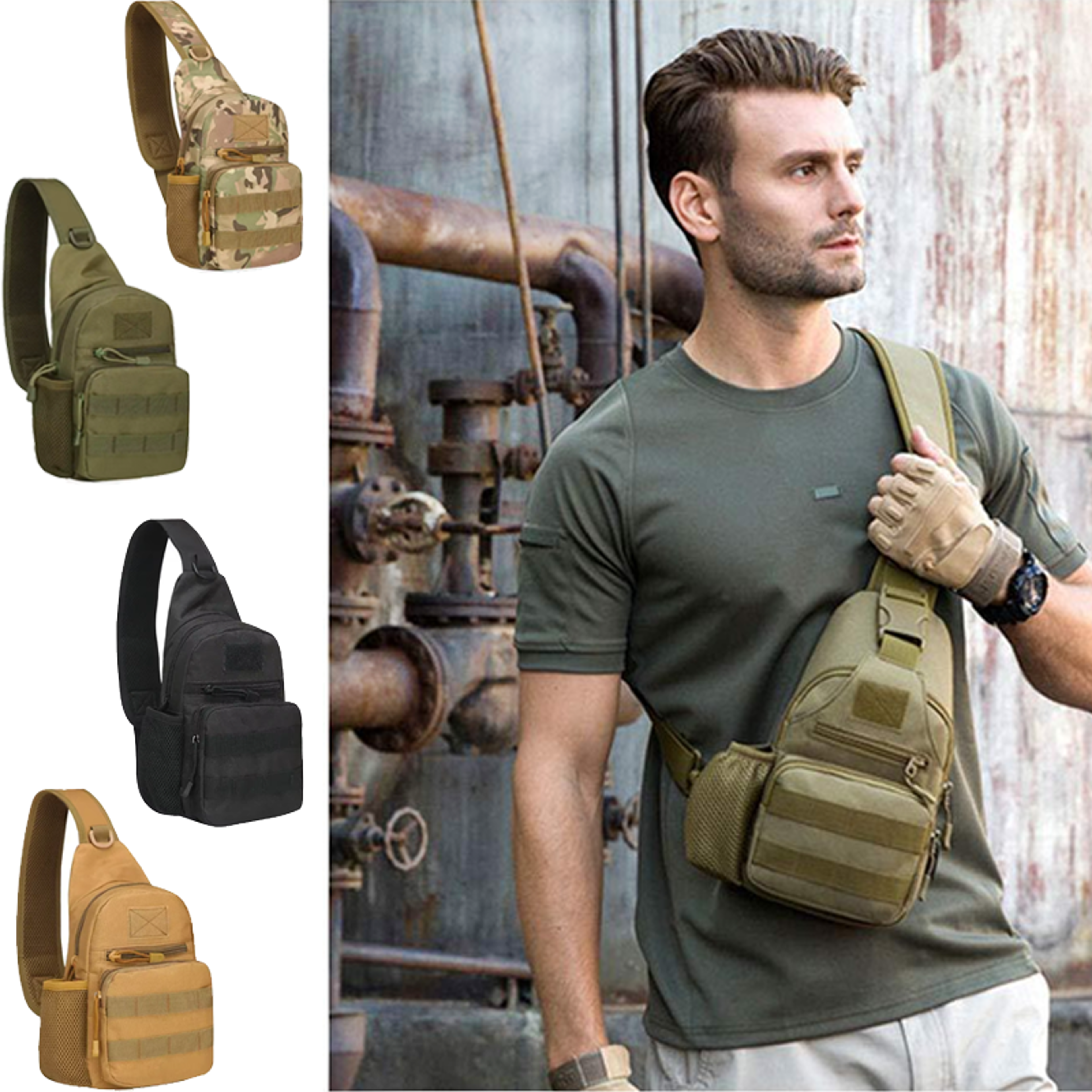 Tactical Sling Bag Nylon Hiking Chest Shoulder Pack For Men 4