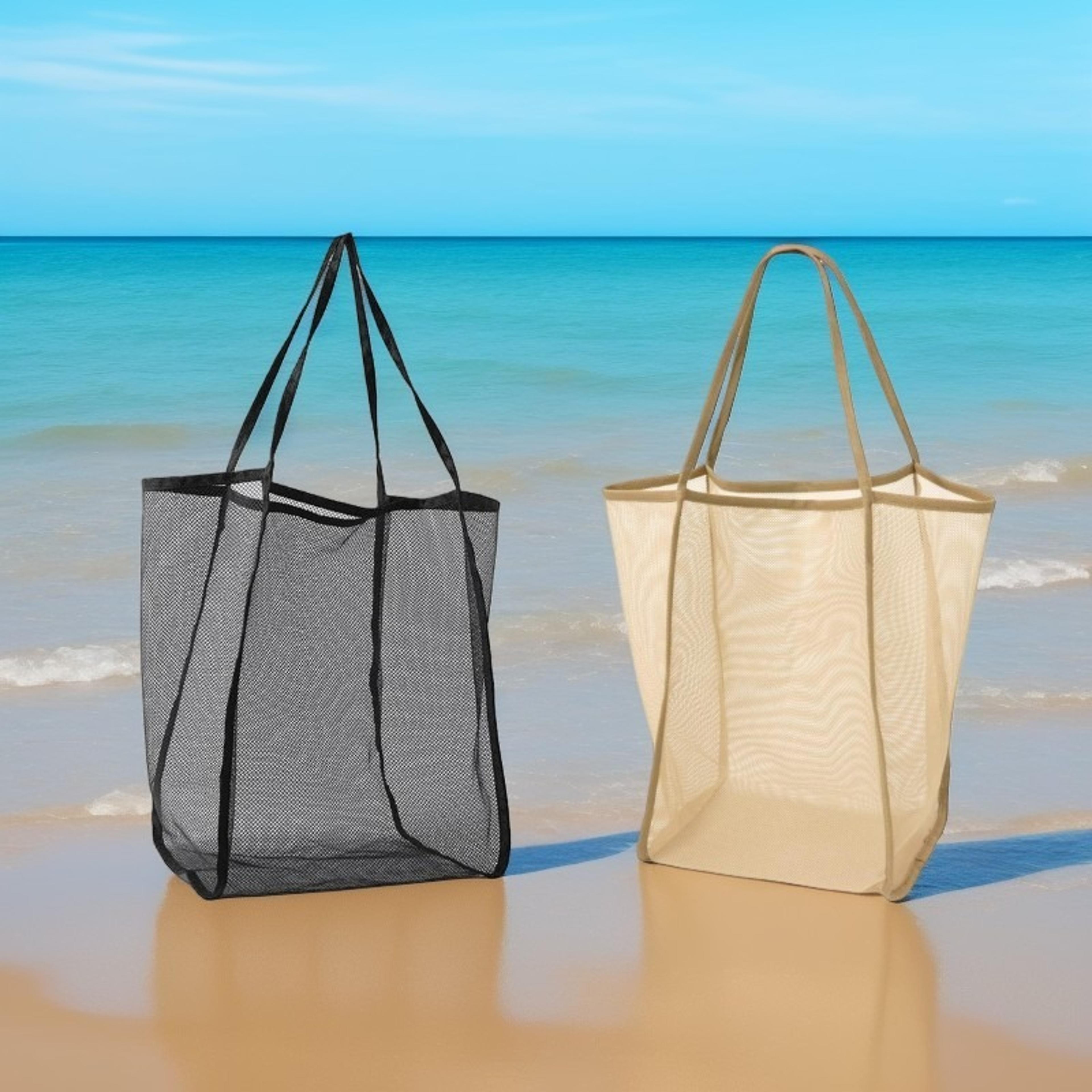Portable Mesh Beach Tote For Women Travel Pool And Toiletry Organizer 2