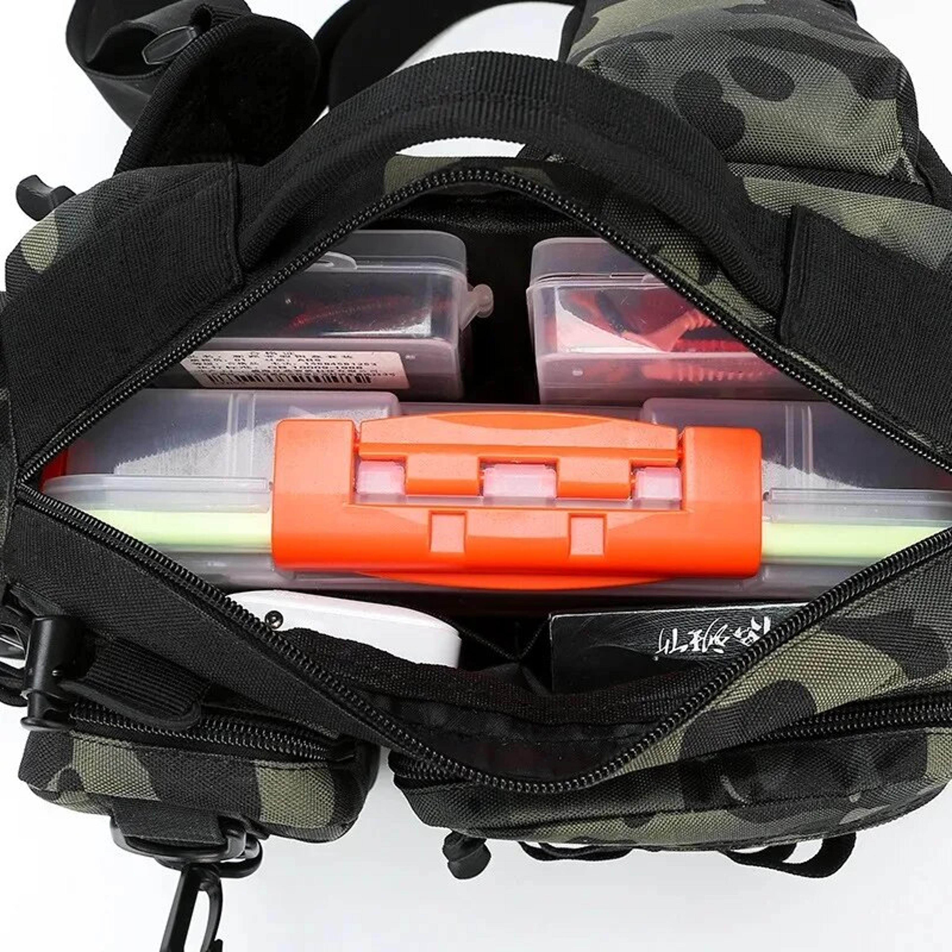Fishing Tackle Backpack With Rod Holder Two Layer Sling Gear Storage Bag 3