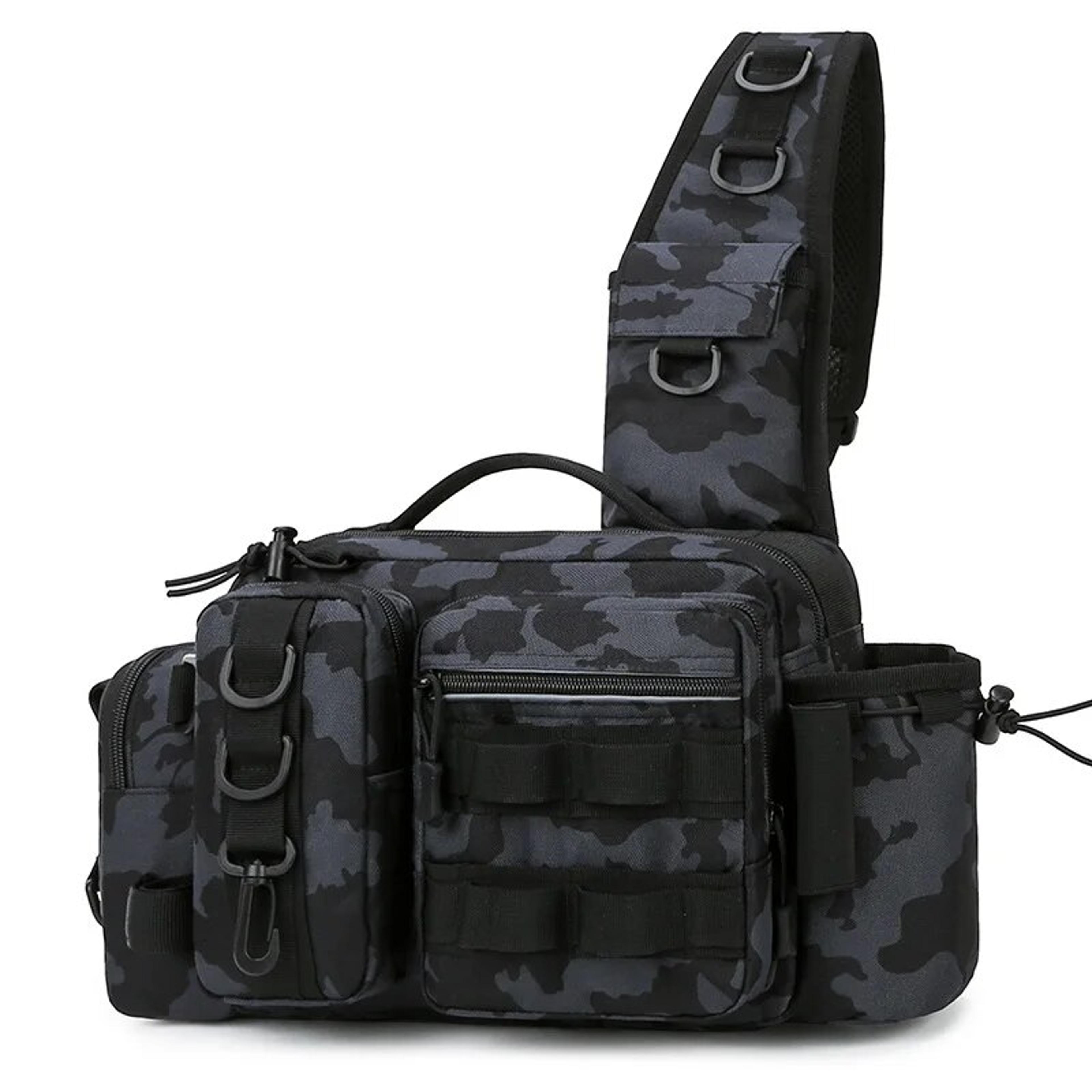 Fishing Tackle Backpack With Rod Holder Two Layer Sling Gear Storage Bag 10