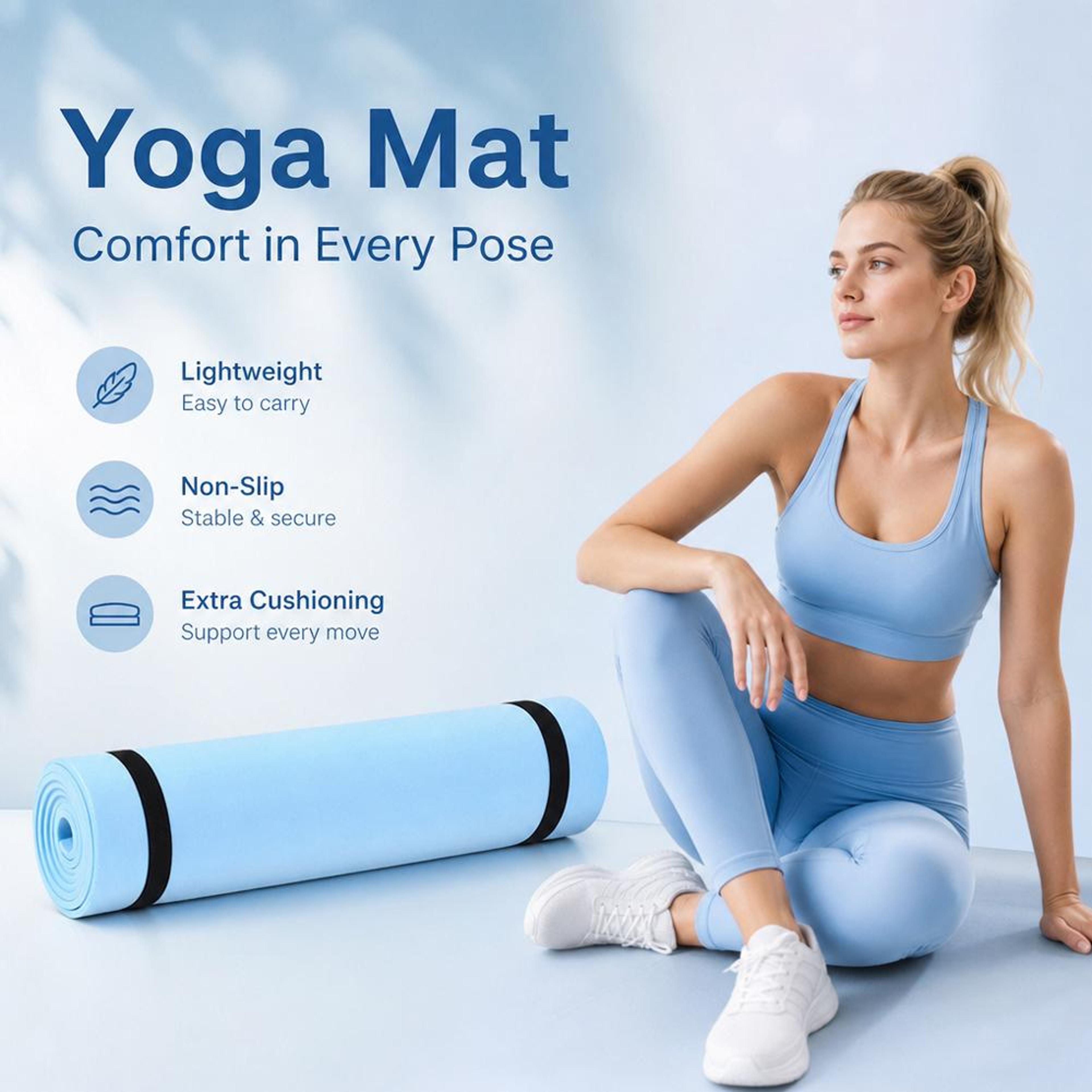Non Slip Yoga Mat Lightweight Cushioned Exercise Mat For Pilates Fitness And Travel 6