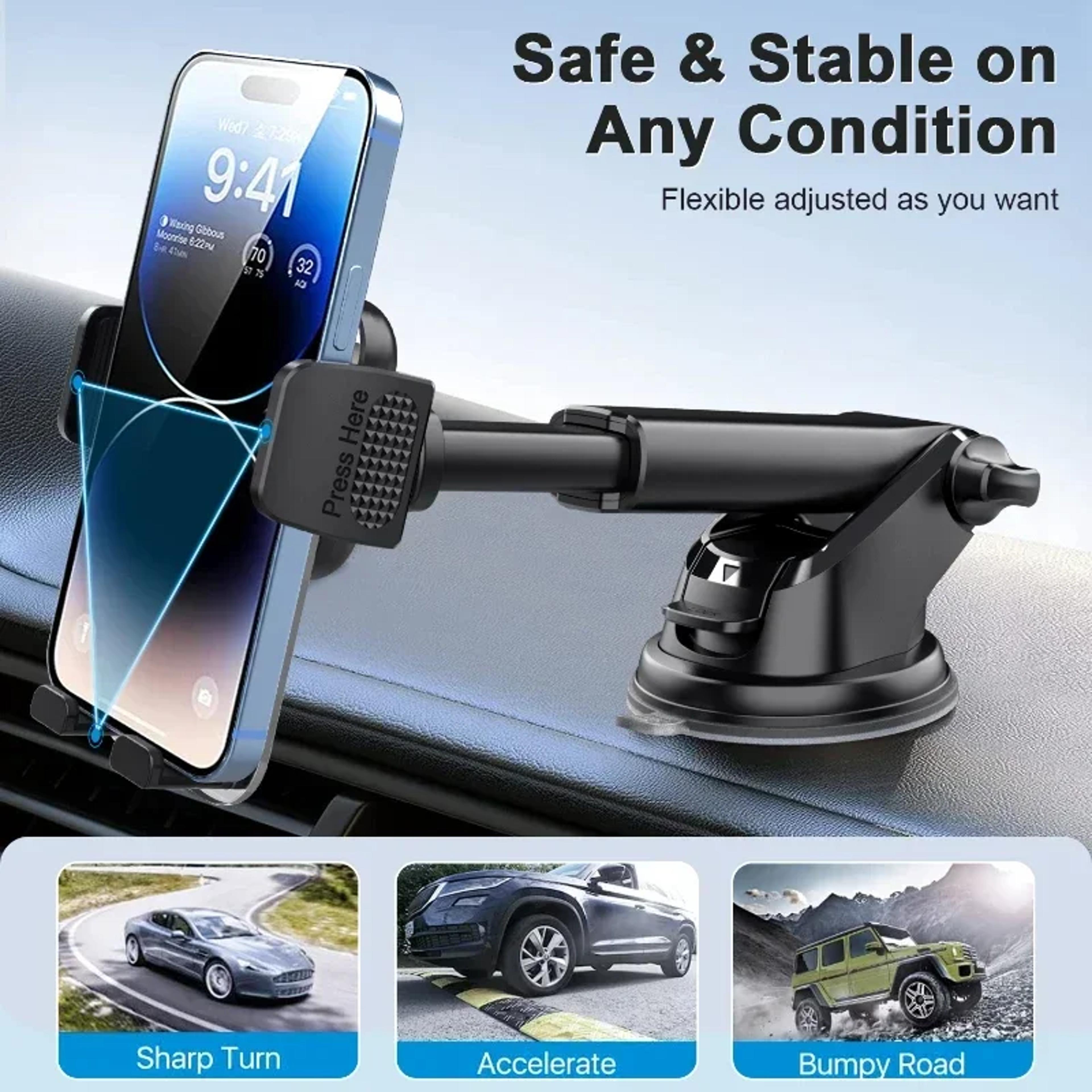 Universal Car Phone Holder Dashboard Windshield Mount With Adjustable Grip 3
