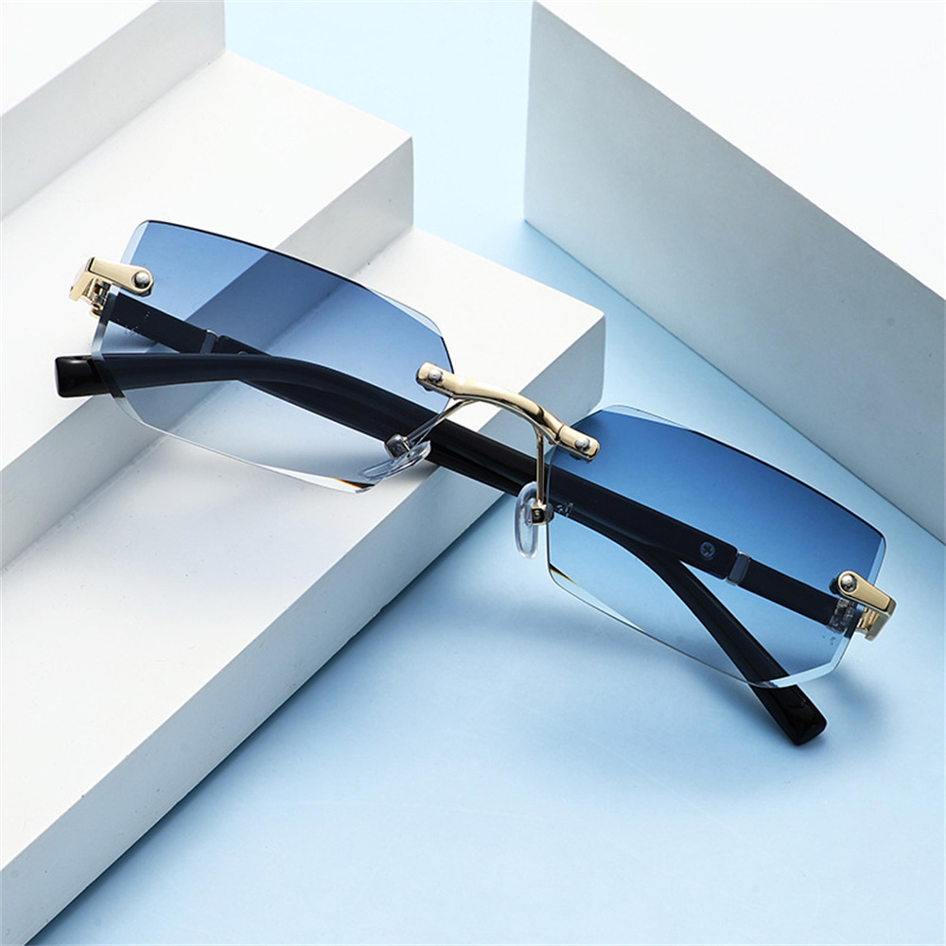 Men Rimless Rectangle Sunglasses Vintage Square Color Lens Fashion Shades 2
