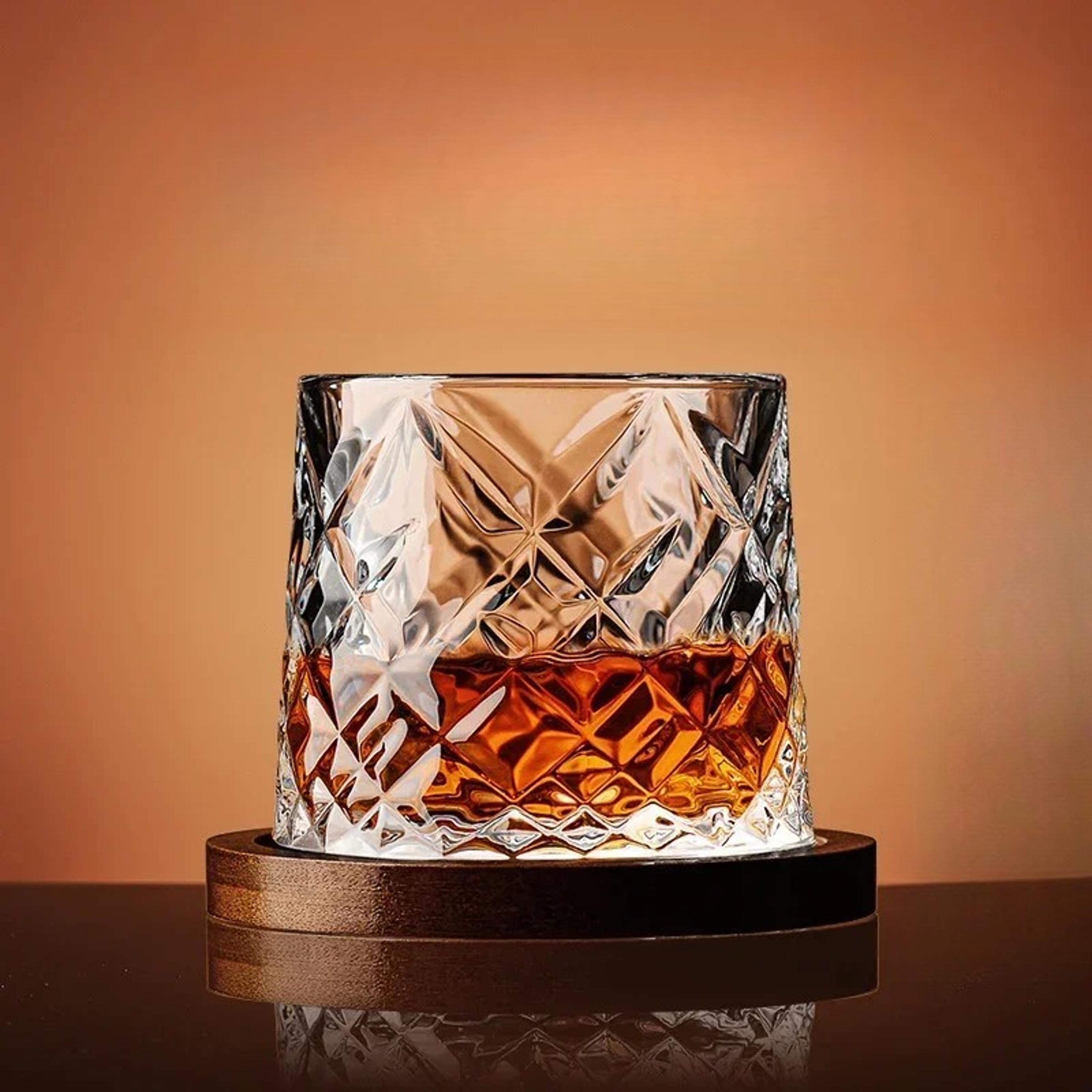 Rotating Spinning Tumbler Whiskey Glass Crystal Whiskey Glasses With Base Wine Brandy Drinkware For 11