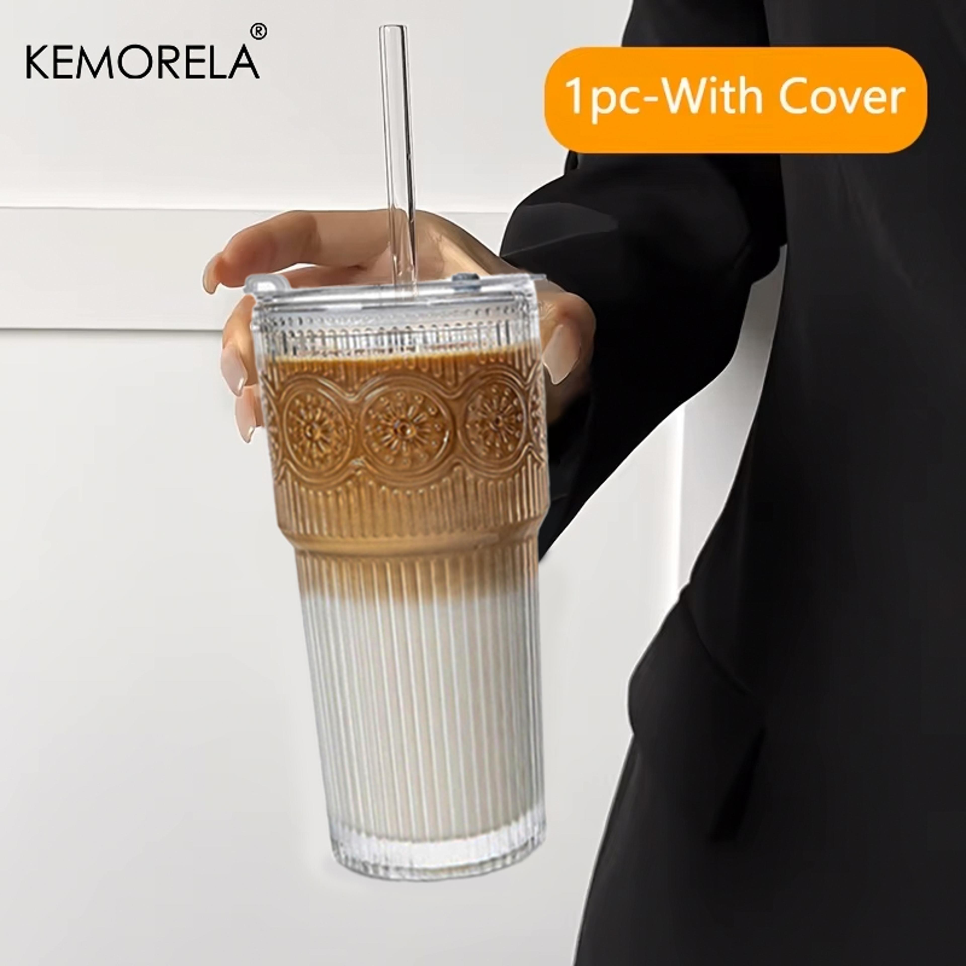 Floral Glass Coffee Cup With Lid And Straw Transparent Tumblers For Juice And Coffee Drinkware Mugs 6